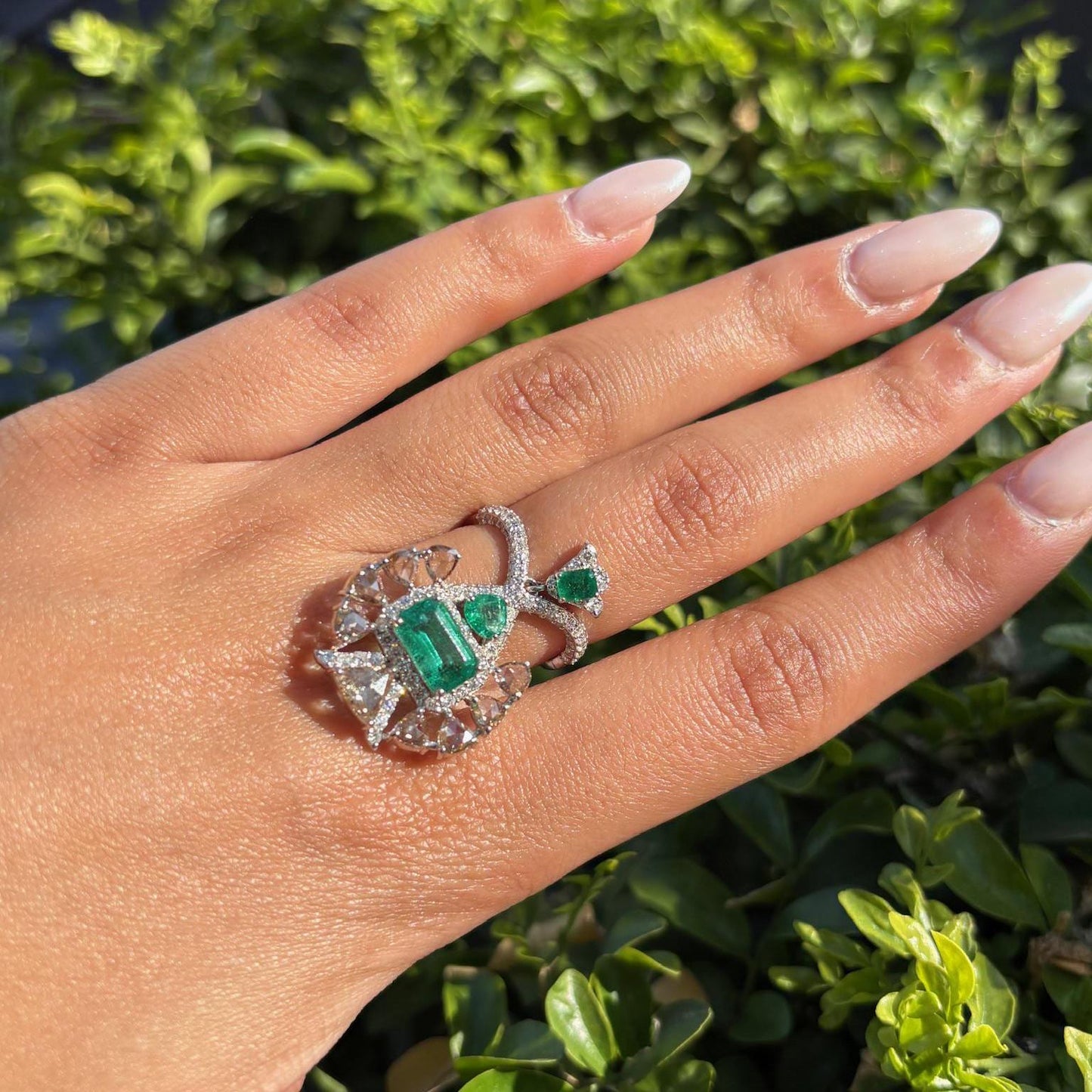 14k Gold Natural Zambian Emerald & Diamond Ring - 2.18 Carats Emerald, 2.45 Carats Diamond Art Deco Ring