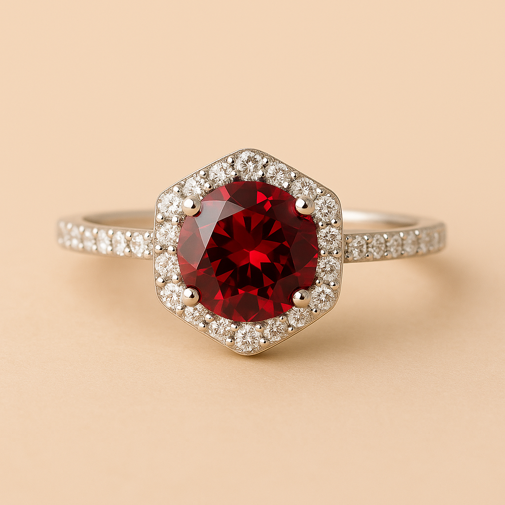 Garnet Hexagon Ring