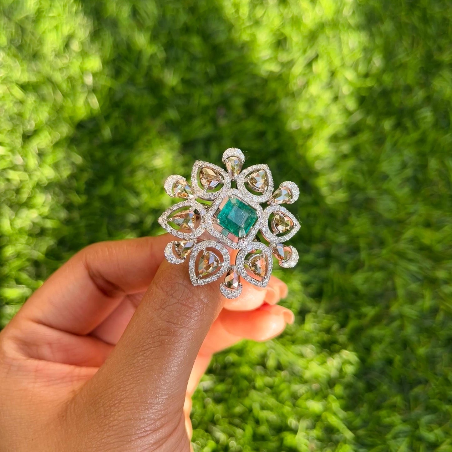 14k Gold Natural Zambian Emerald & Diamond Ring - 1.78 Carats Emerald, 4.11 Carats Diamond Victorian Ring