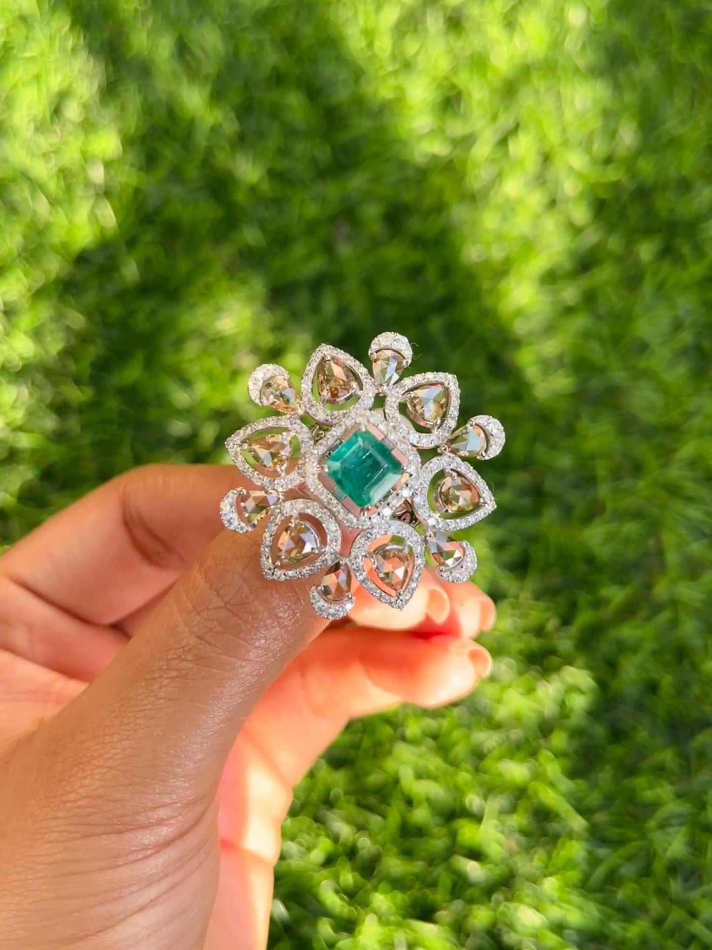 14k Gold Natural Zambian Emerald & Diamond Ring - 1.78 Carats Emerald, 4.11 Carats Diamond Victorian Ring