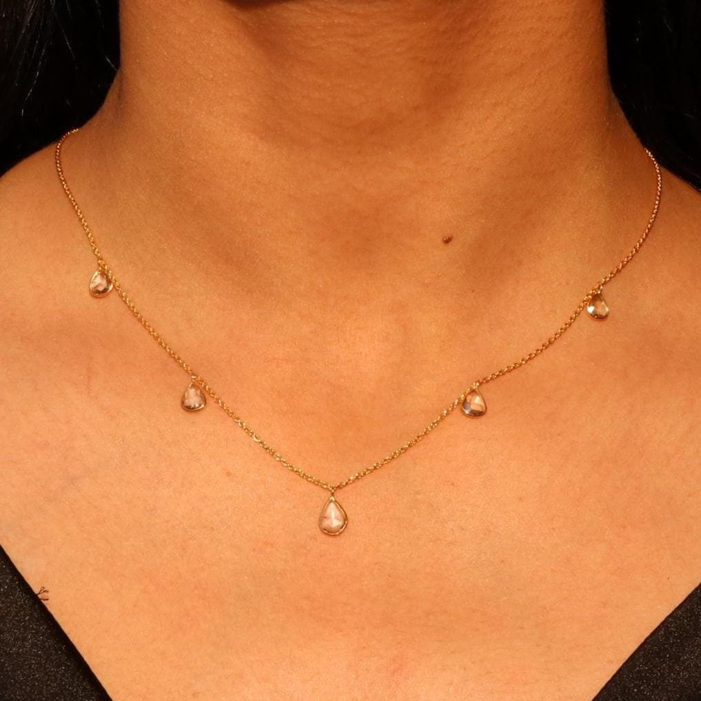 14k Gold Rose Cut Diamond Necklace - 1.64 Carats Diamond Minimalist Necklace