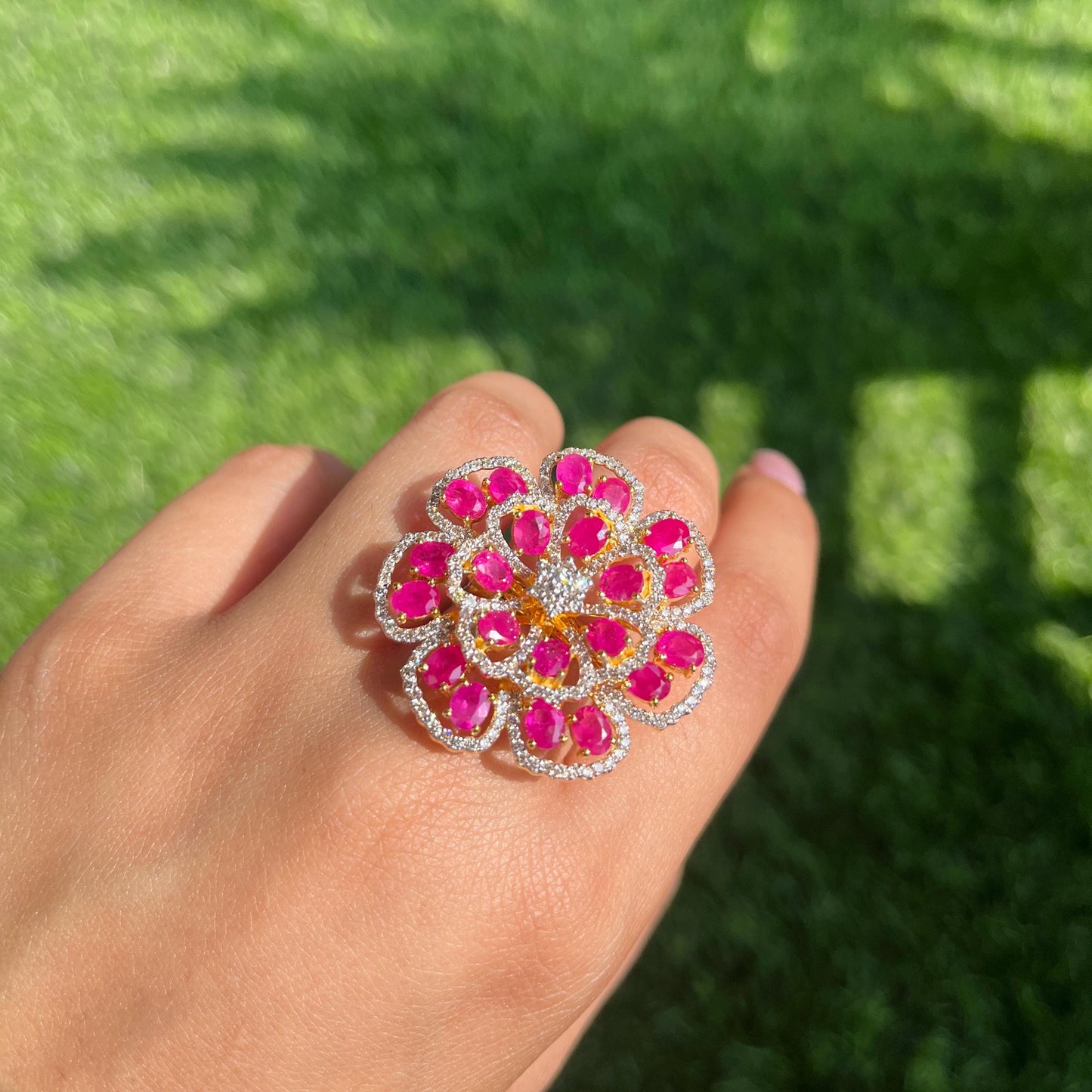14k Gold Natural Ruby & Diamond Ring - 6.78 Carats Ruby, 1.54 Carats Diamond Victorian Ring