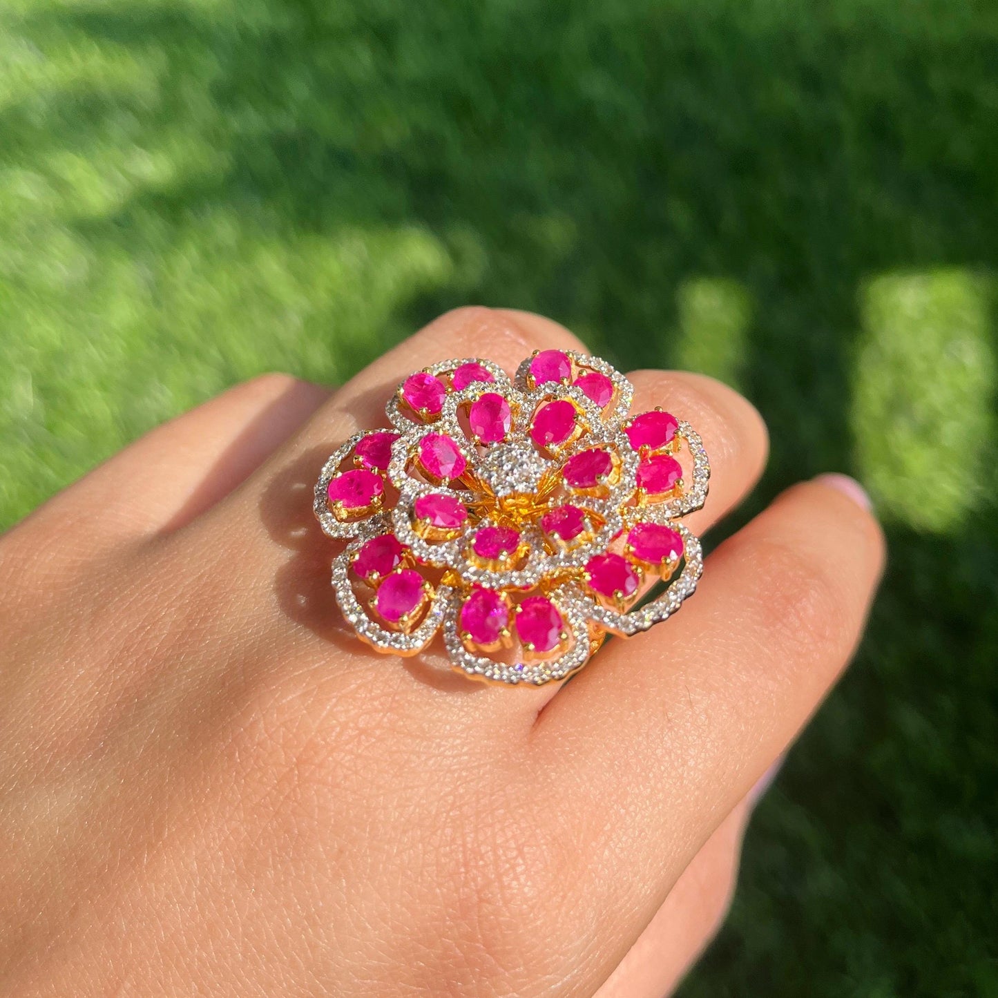 14k Gold Natural Ruby & Diamond Ring - 6.78 Carats Ruby, 1.54 Carats Diamond Victorian Ring