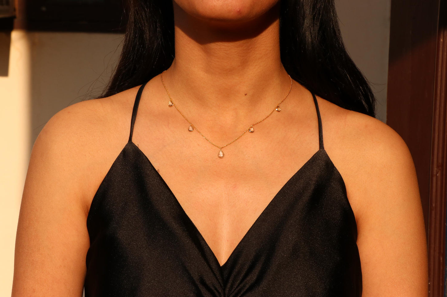 14k Gold Rose Cut Diamond Necklace - 1.64 Carats Diamond Minimalist Necklace