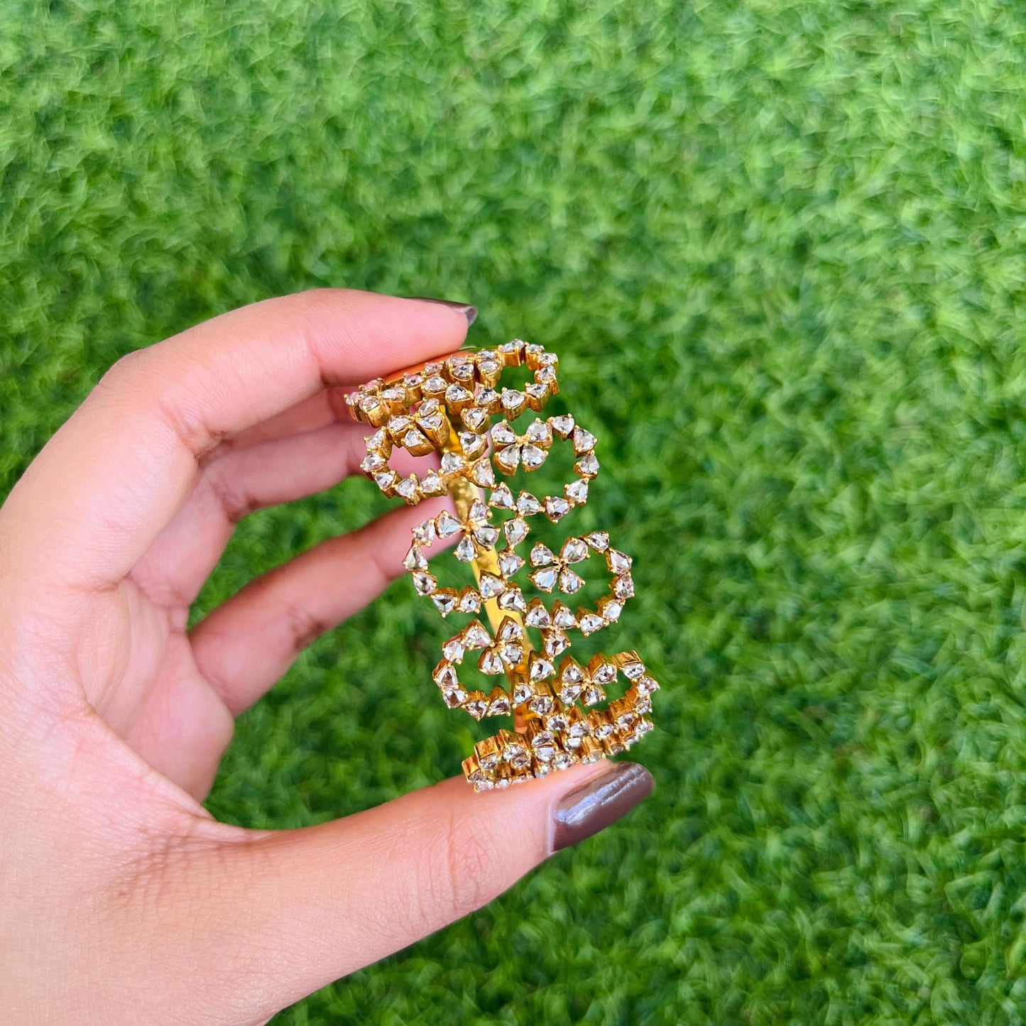14k Gold Natural Rose Cut Diamond Bracelet - 10.4 Carats Diamond Victorian Cuff Bracelet