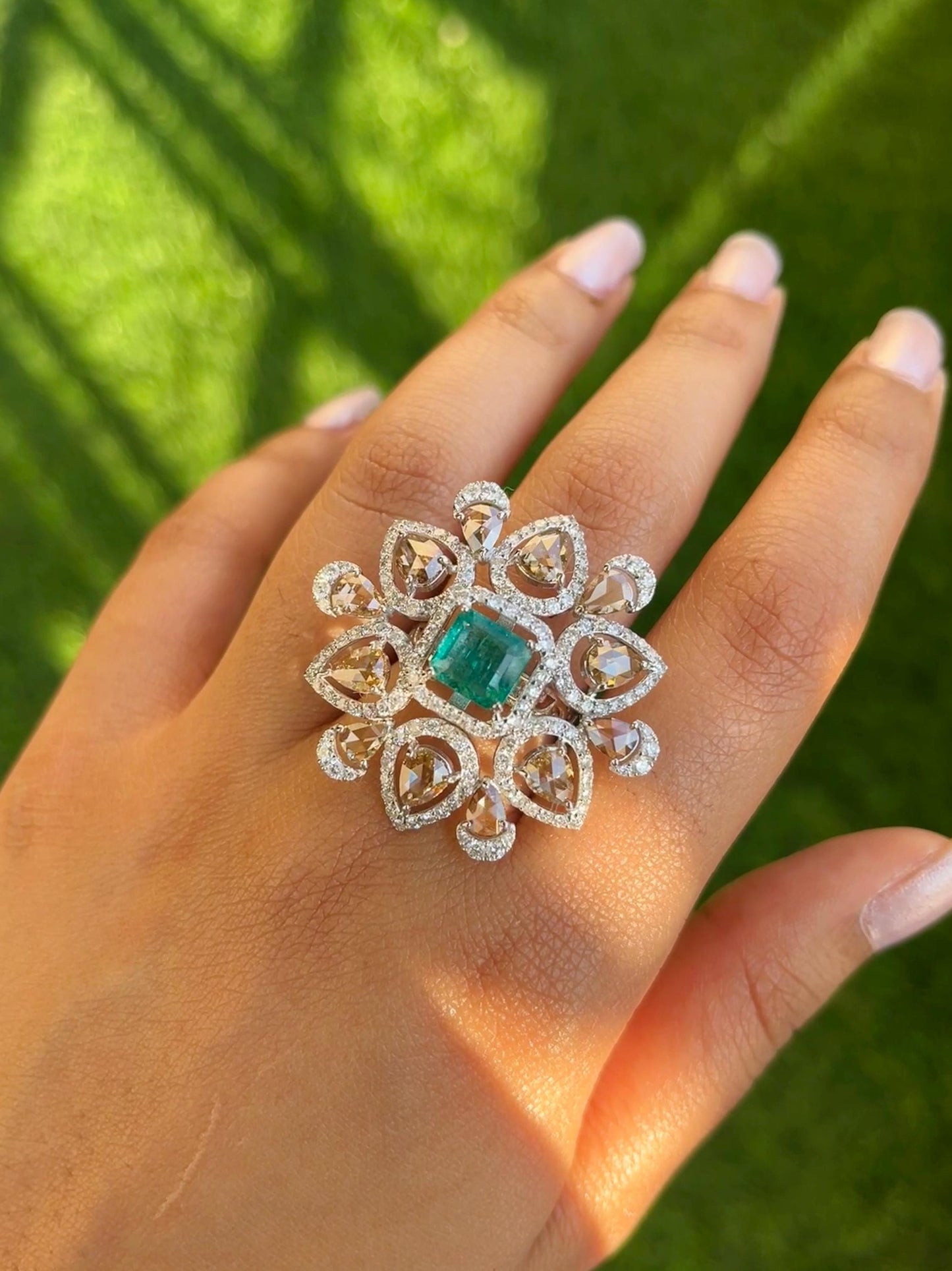 14k Gold Natural Zambian Emerald & Diamond Ring - 1.78 Carats Emerald, 4.11 Carats Diamond Victorian Ring