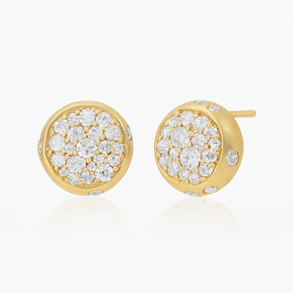 Solid Gold Natural White Sapphire Dome Minimalist Stud Earrings