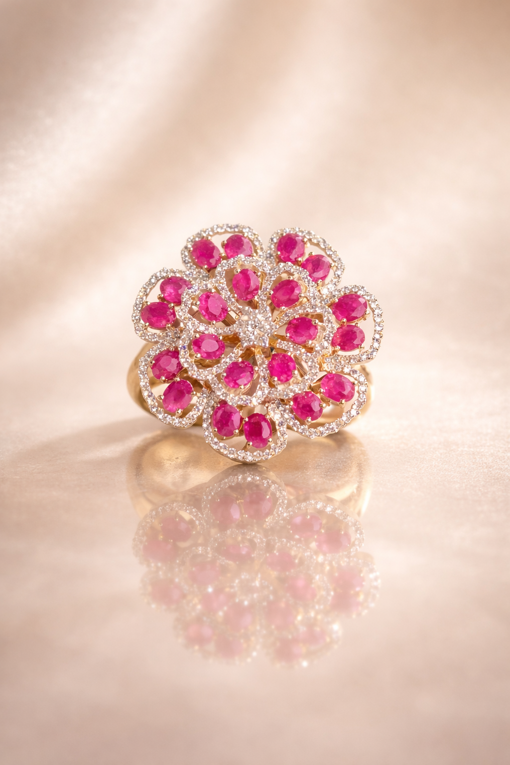 Ruby Diamond Flower Ring