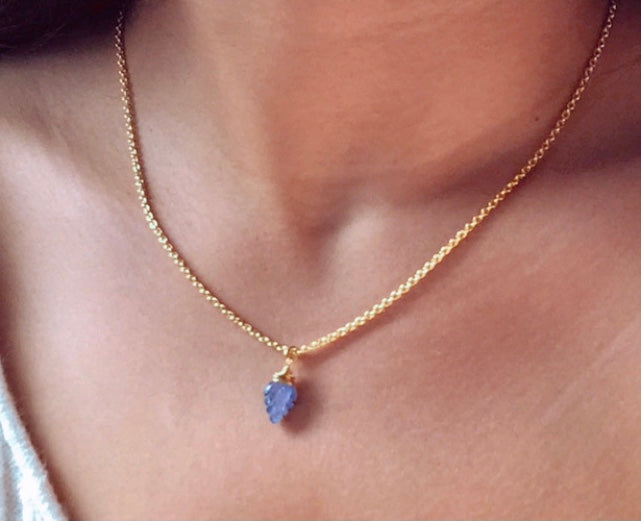 Delicate Sapphire Leaf Pendant Necklace