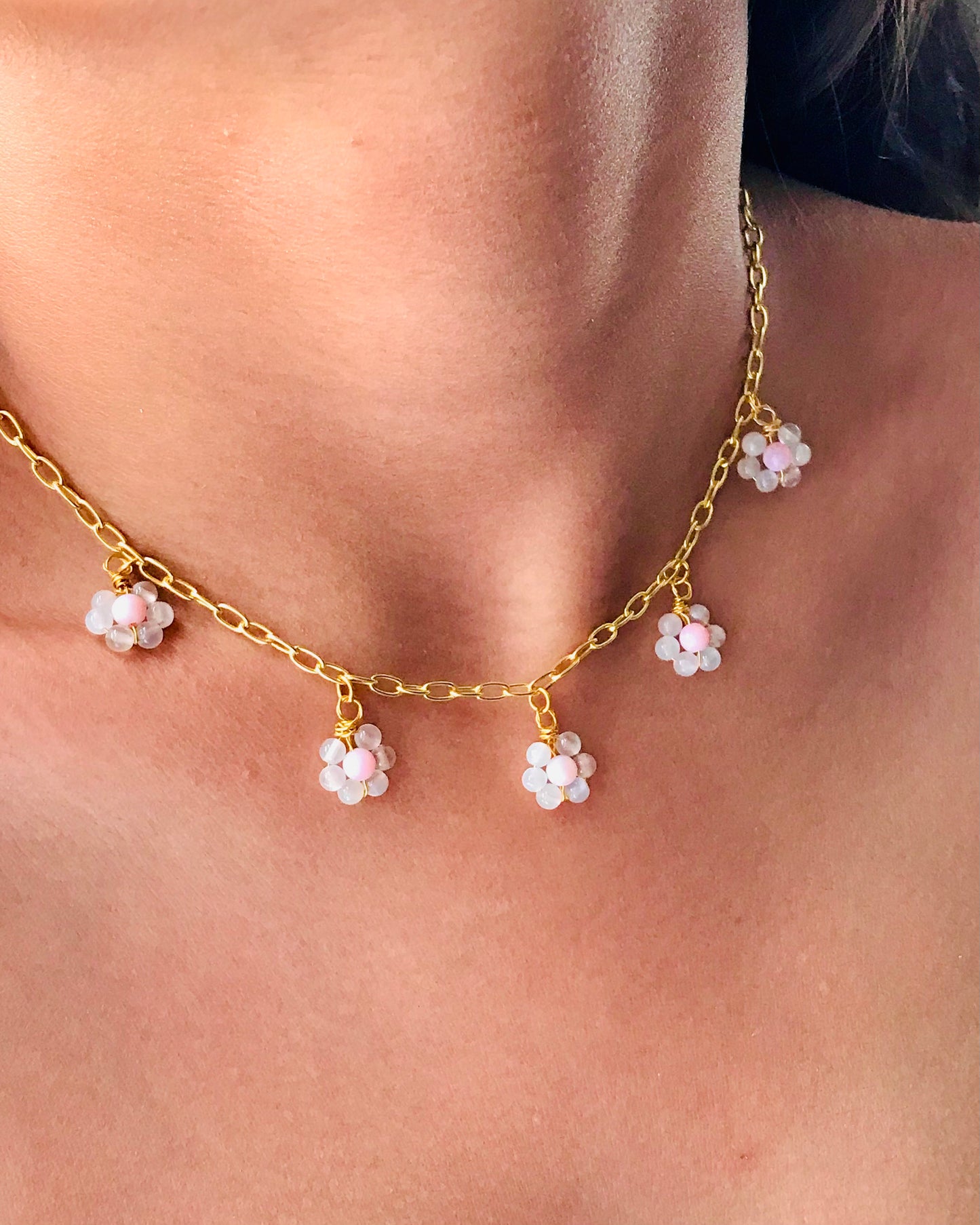 Bloom In Full Effect Moonstone Daisy Necklace