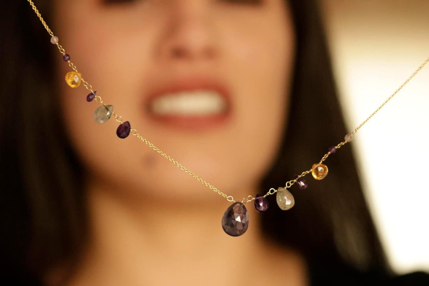 Asymmetrical Iolite Necklace - 925 Sterling Silver Jewelry