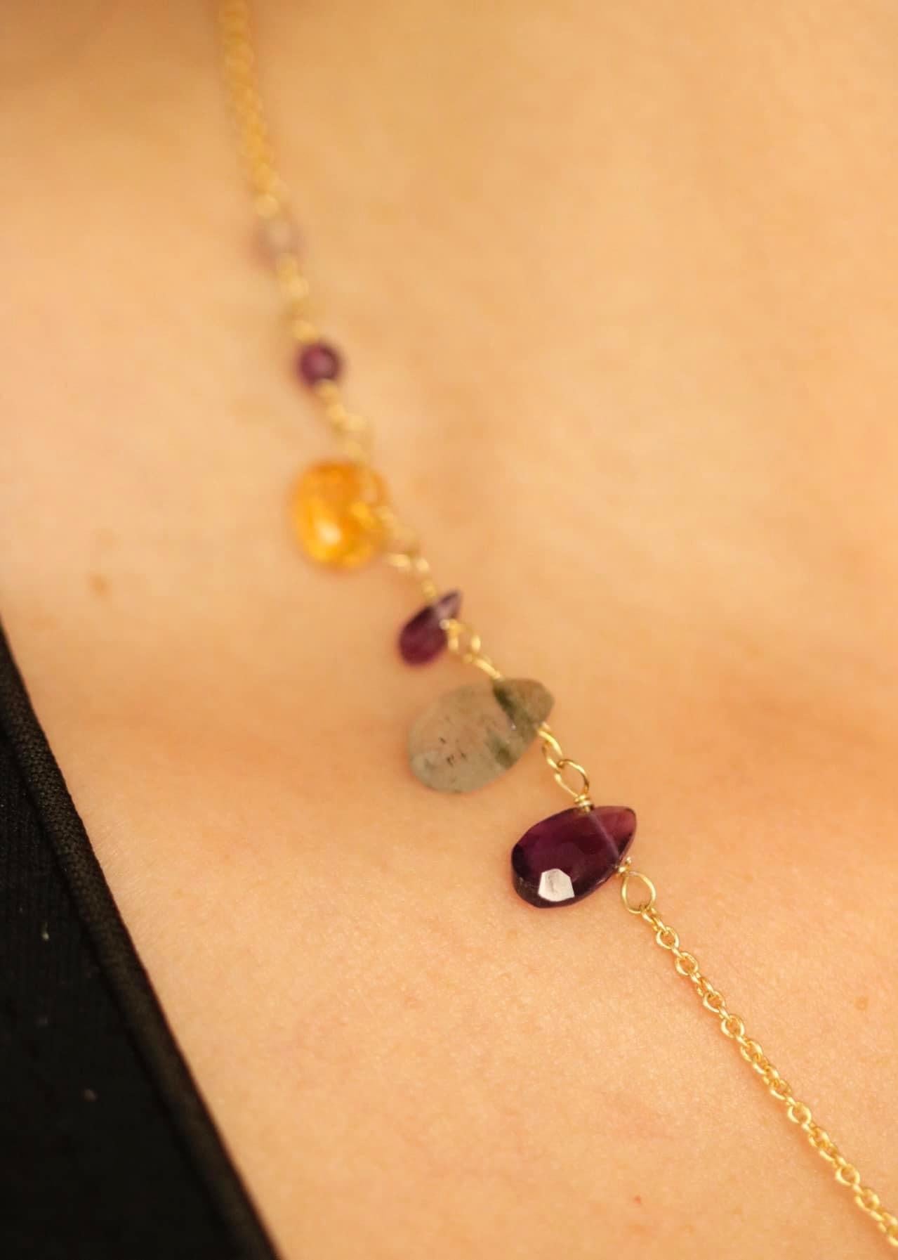 Asymmetrical Iolite Necklace - 925 Sterling Silver Jewelry