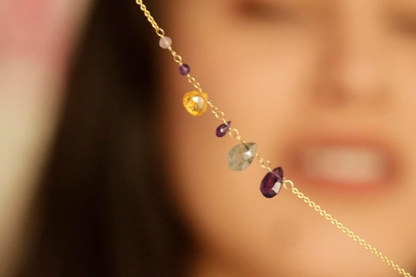 Asymmetrical Iolite Necklace - 925 Sterling Silver Jewelry
