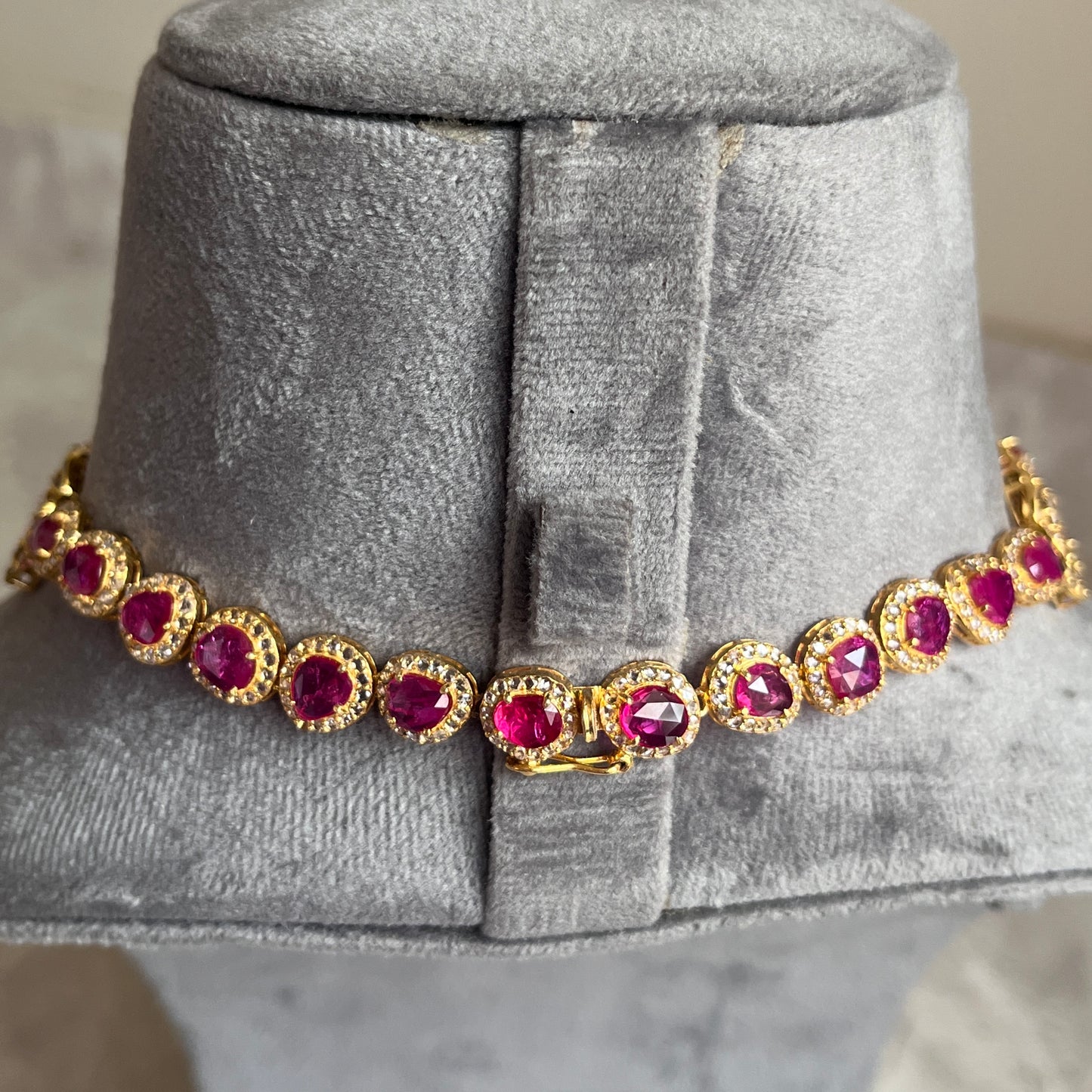 14k Gold Natural Burmese Ruby & Rose Cut Diamond Necklace - 70.62 Carats Ruby, 36.22 Carats Diamond Victorian Necklace