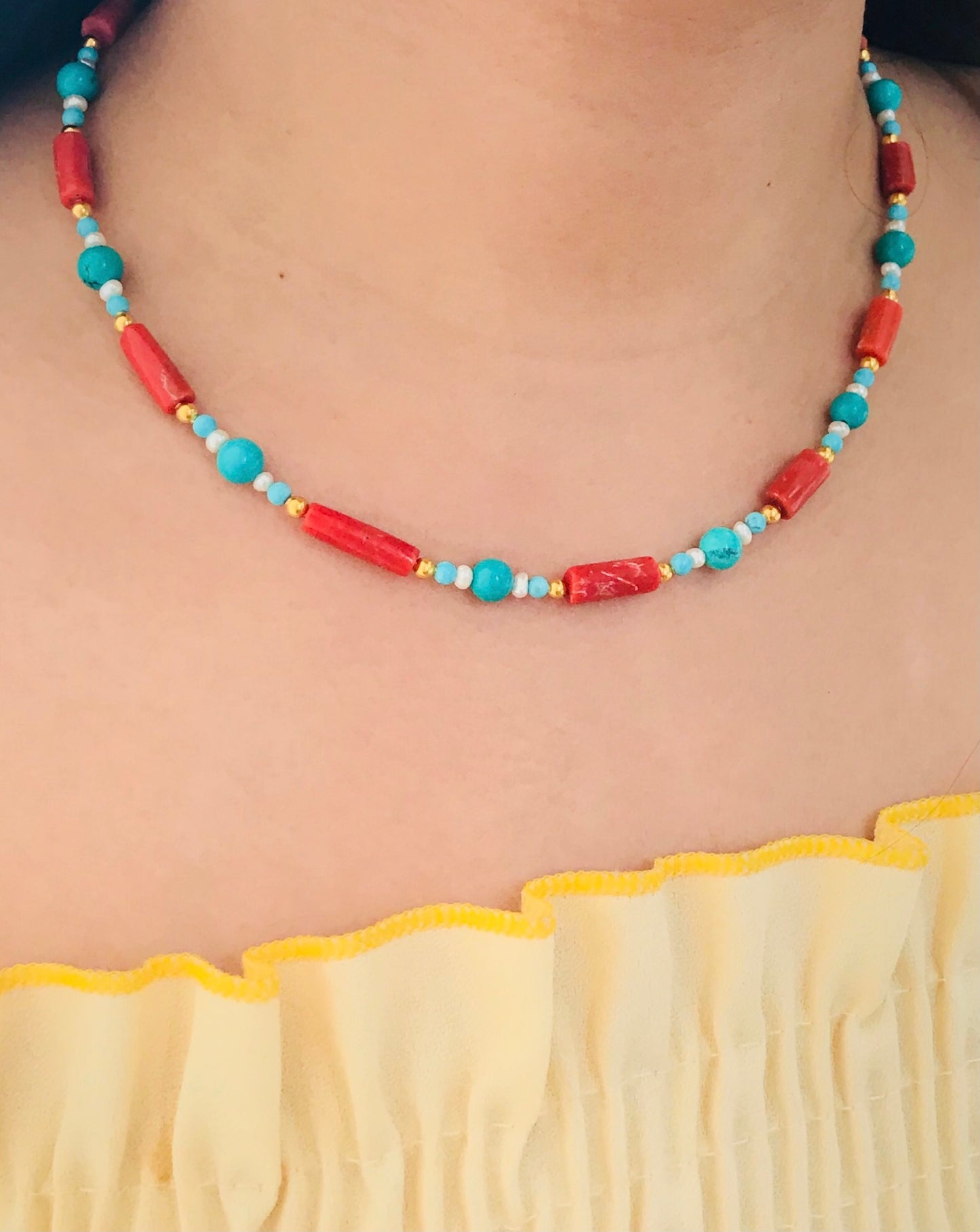 Coral And Turquoise Beaded Necklace
