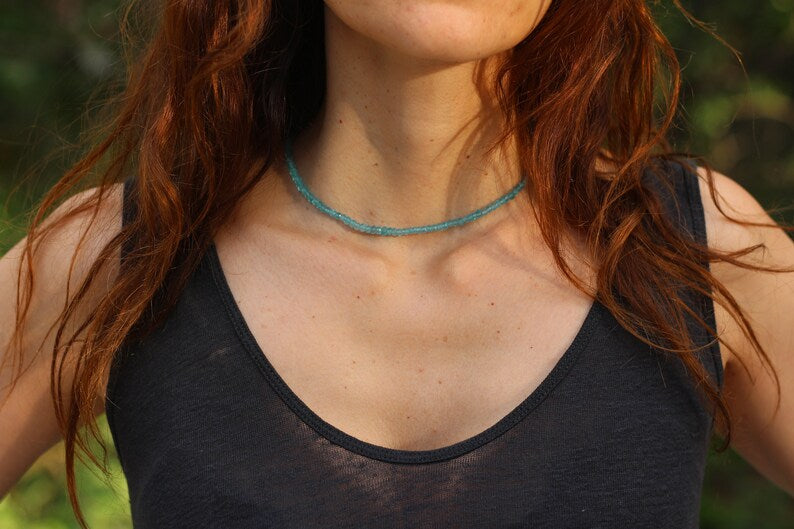 Dainty Neon Apatite Beaded Necklace