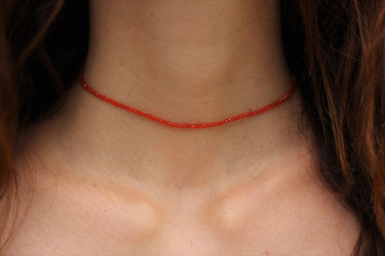 Dainty Carnelian Beaded Necklace