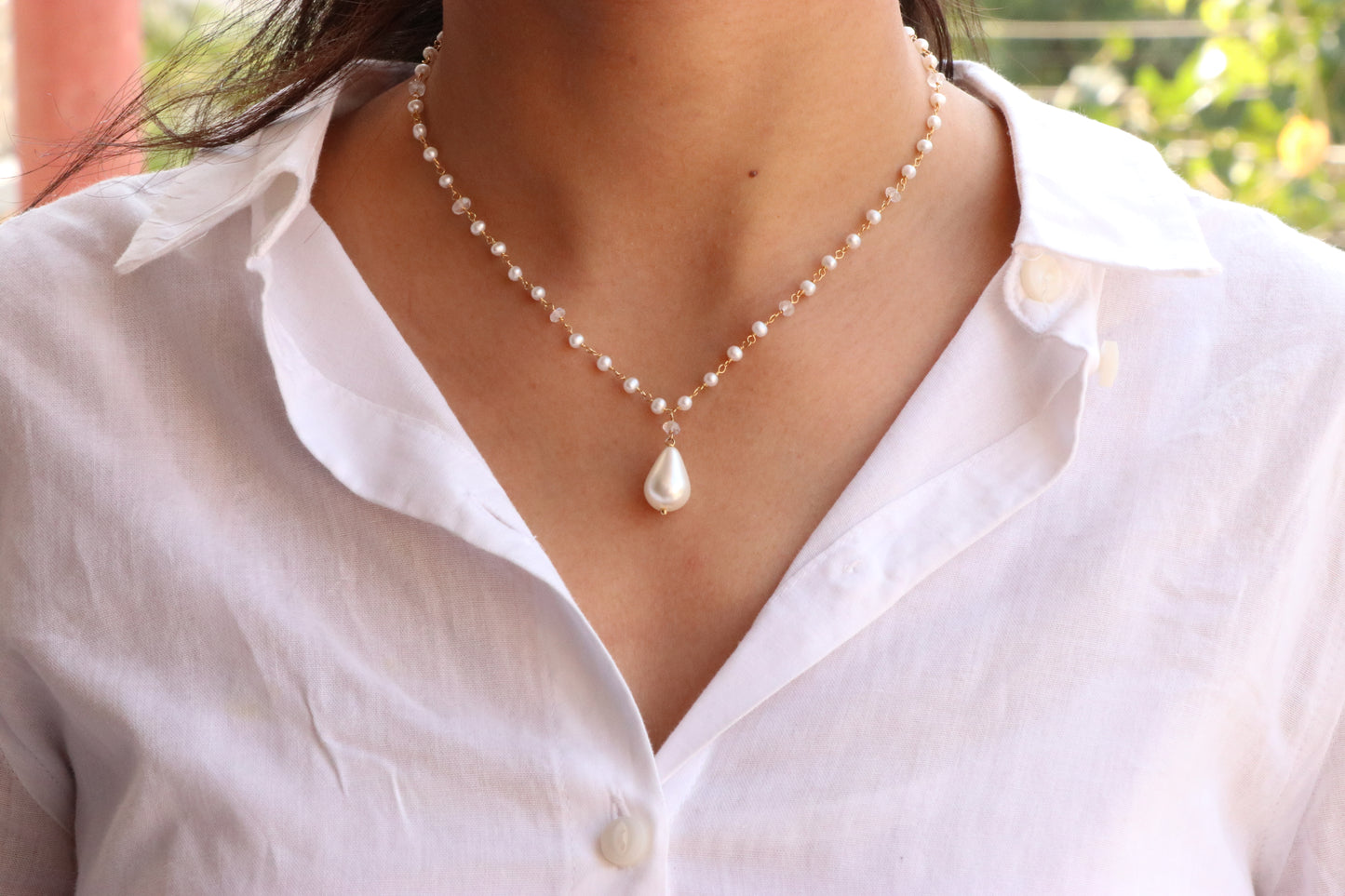 Fresh Water Pearl And Moonstone Necklace