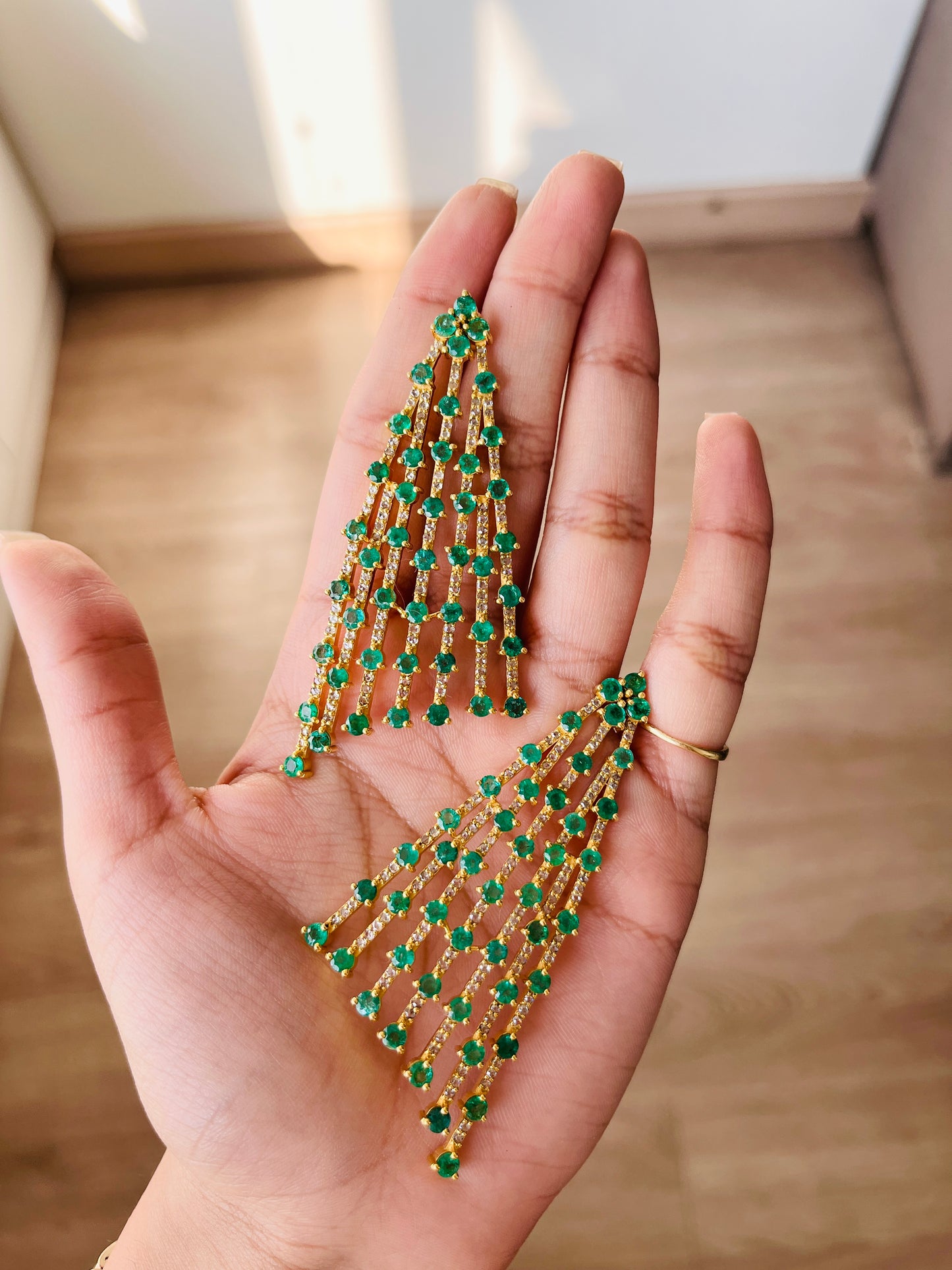 14K Gold Emerald & Diamond Earrings
