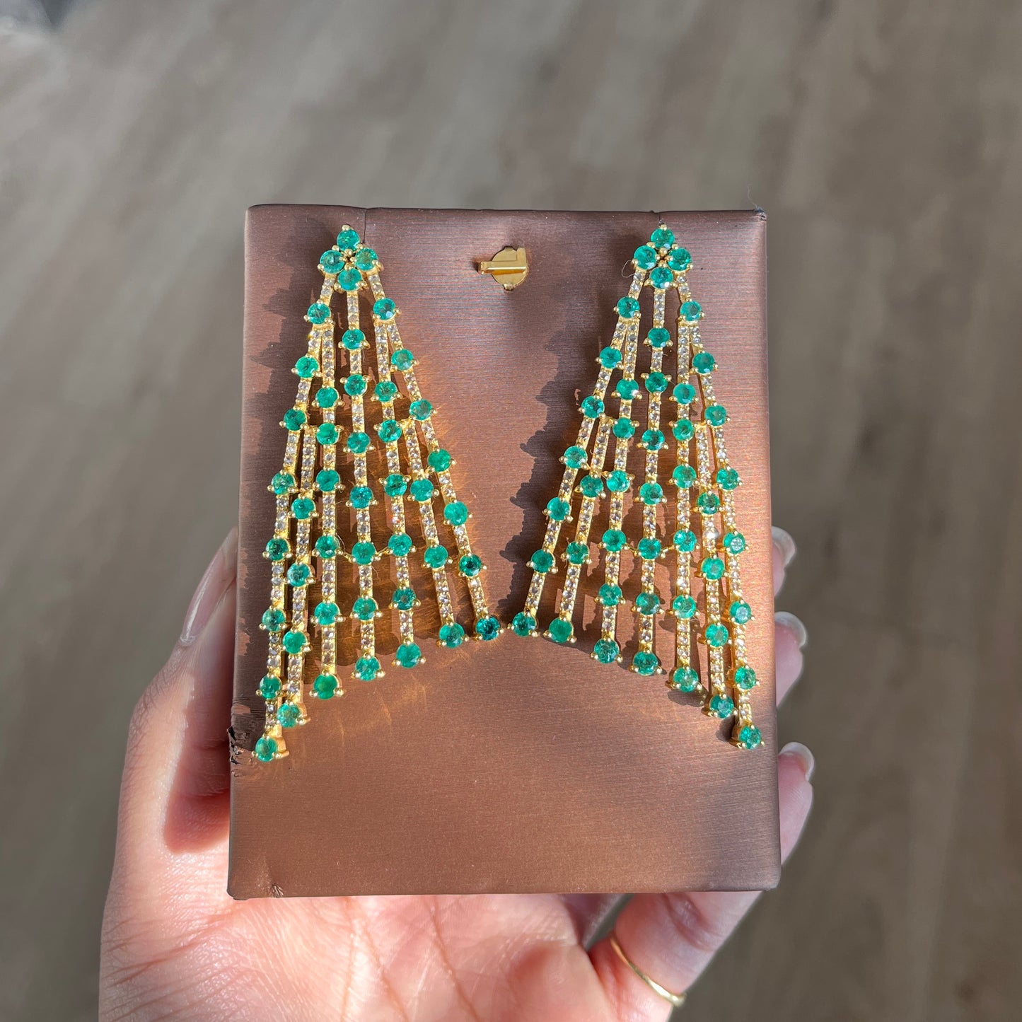 14k Gold Natural Zambian Emerald & Rose Cut Diamond Earrings - 11.41 Carats Emerald, 2.44 Carats Diamond Art Deco Earrings