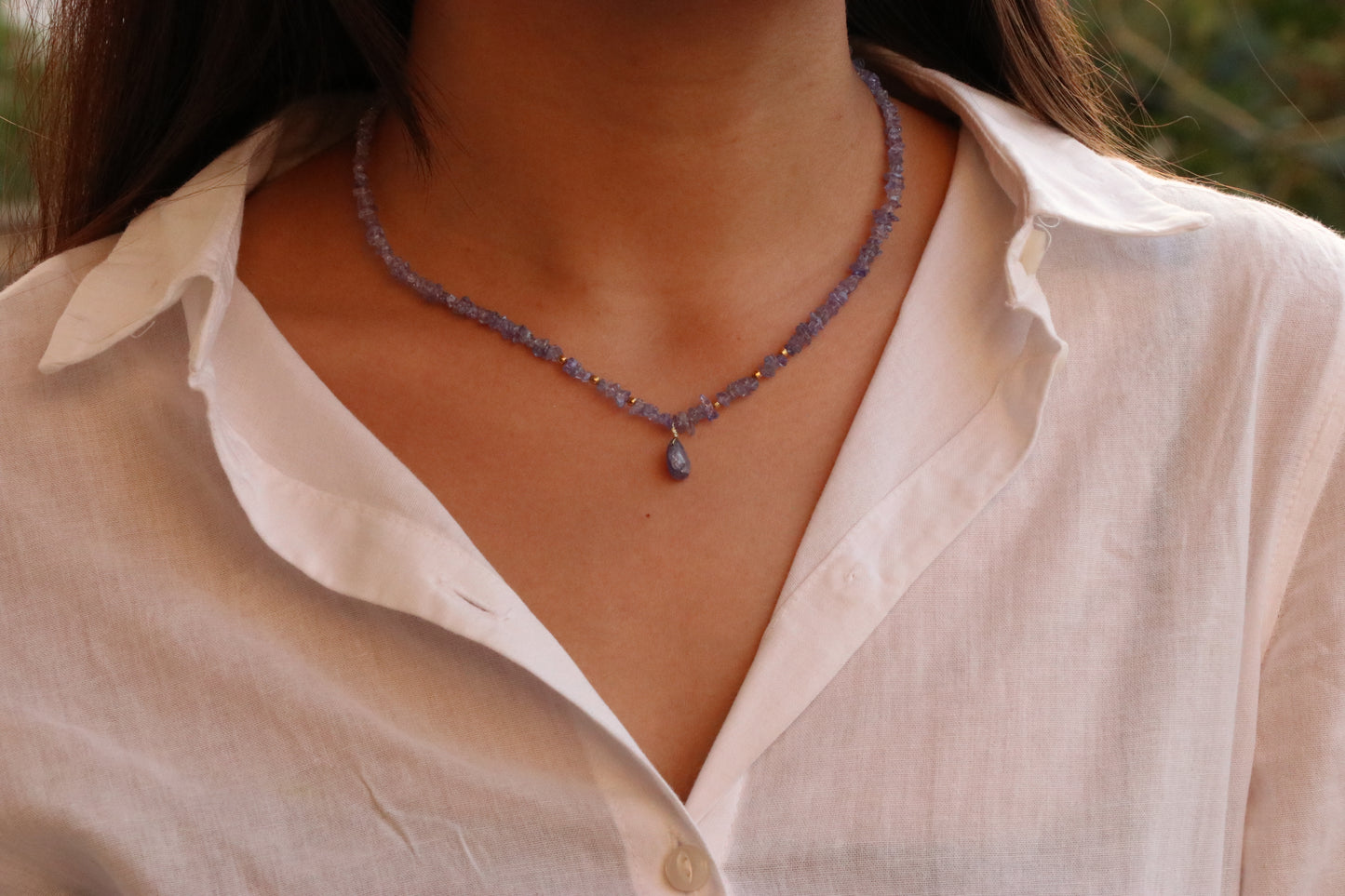 Tanzanite Uncut Chips Beaded Necklace