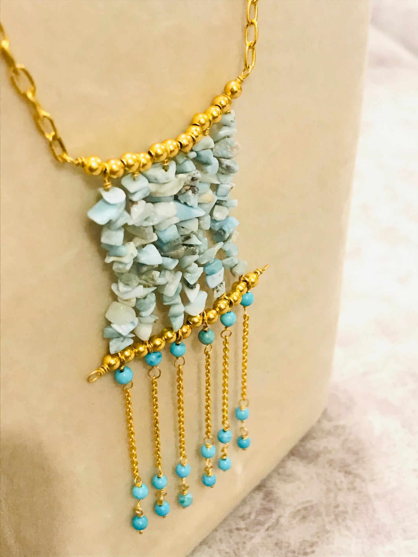 Larimar Long Tassel Necklace