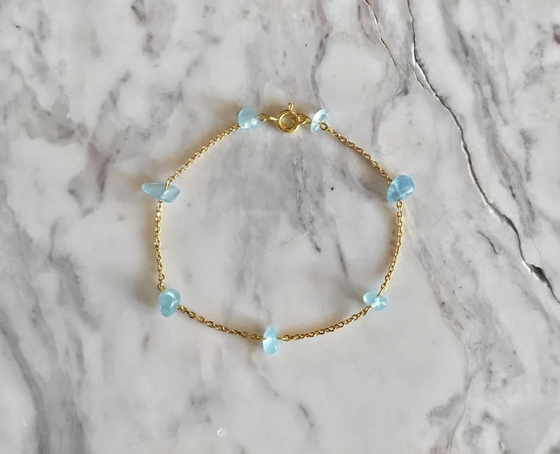 Raw Aquamarine Chain Bracelet