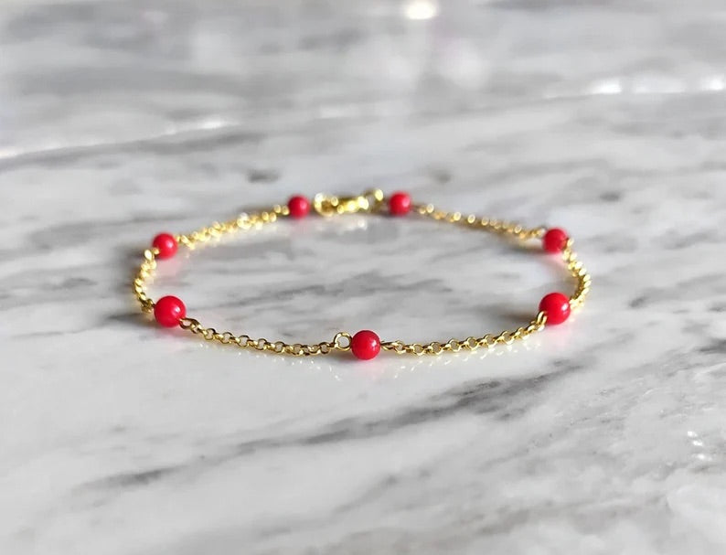Red Coral Chain Bracelet