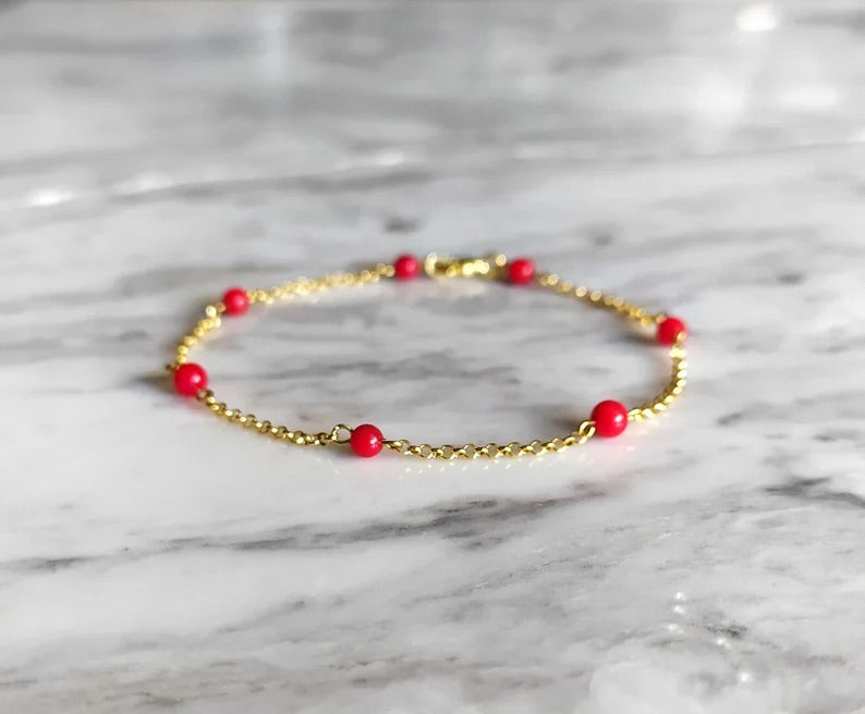 Red Coral Chain Bracelet