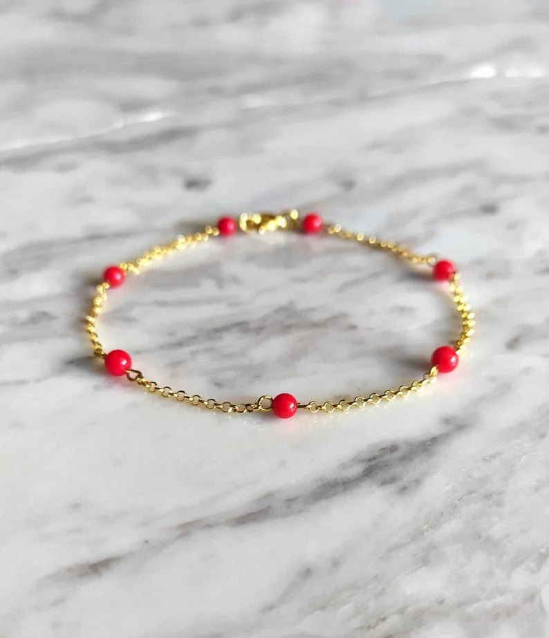 Red Coral Chain Bracelet