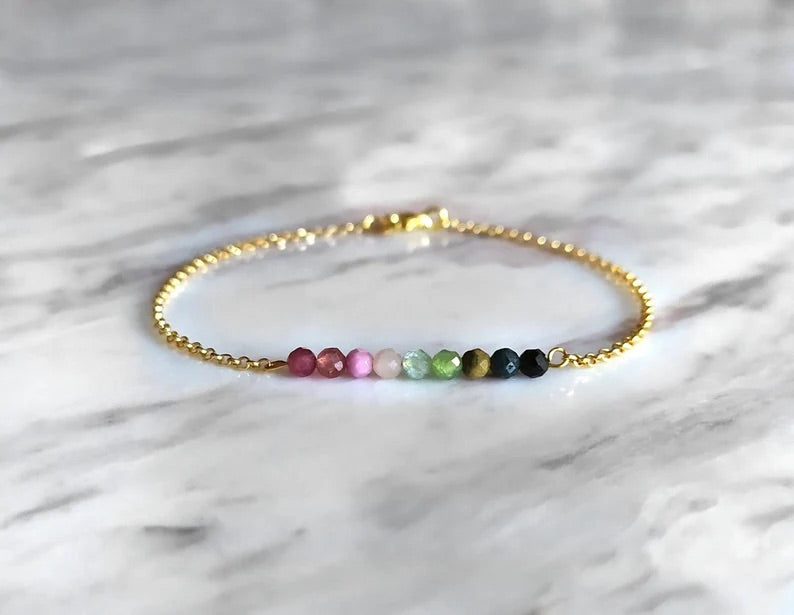 Watermelon Tourmaline Bar Bracelet