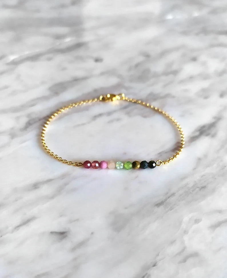 Watermelon Tourmaline Bar Bracelet