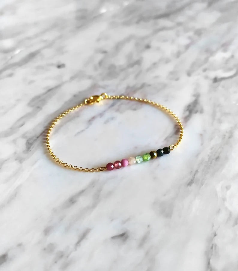 Watermelon Tourmaline Bar Bracelet