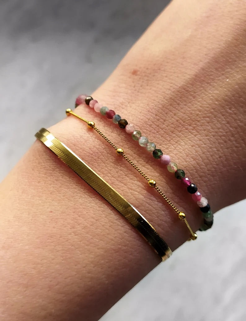 Watermelon Tourmaline Beaded Bracelet