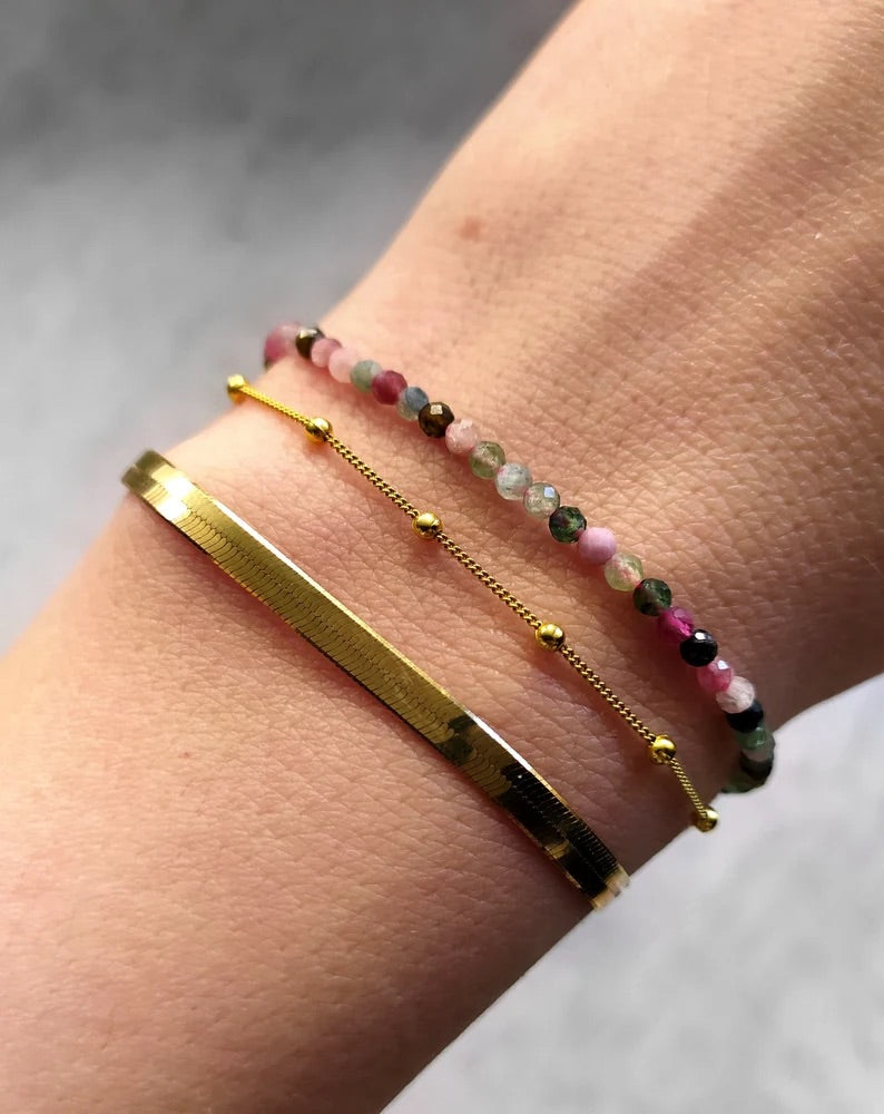Watermelon Tourmaline Beaded Bracelet