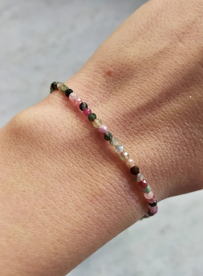 Watermelon Tourmaline Beaded Bracelet
