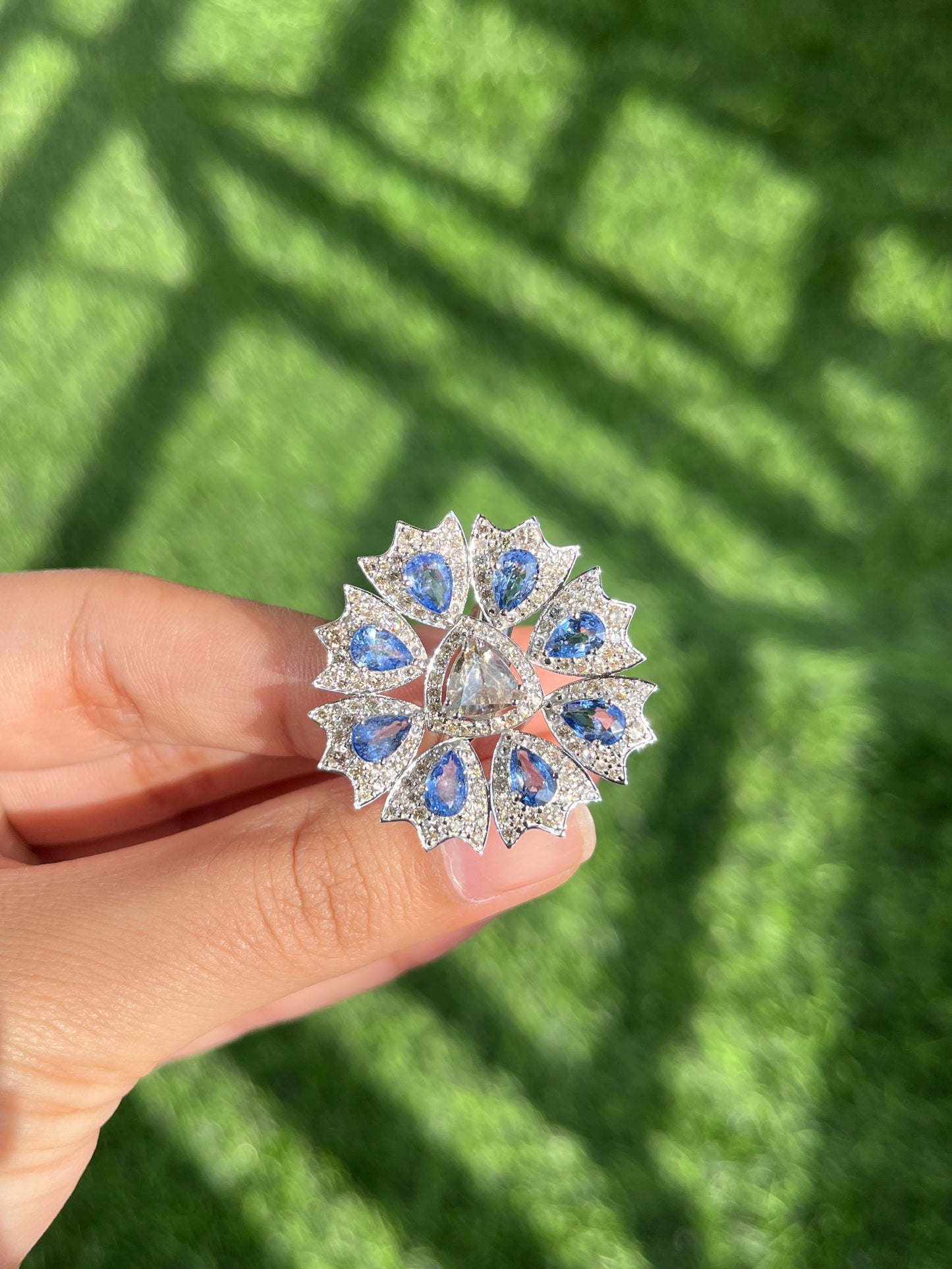14k Gold Natural Blue Sapphire & Diamond Ring - 3.65 Carats Sapphire, 2.01 Carats Diamond Art Deco Ring