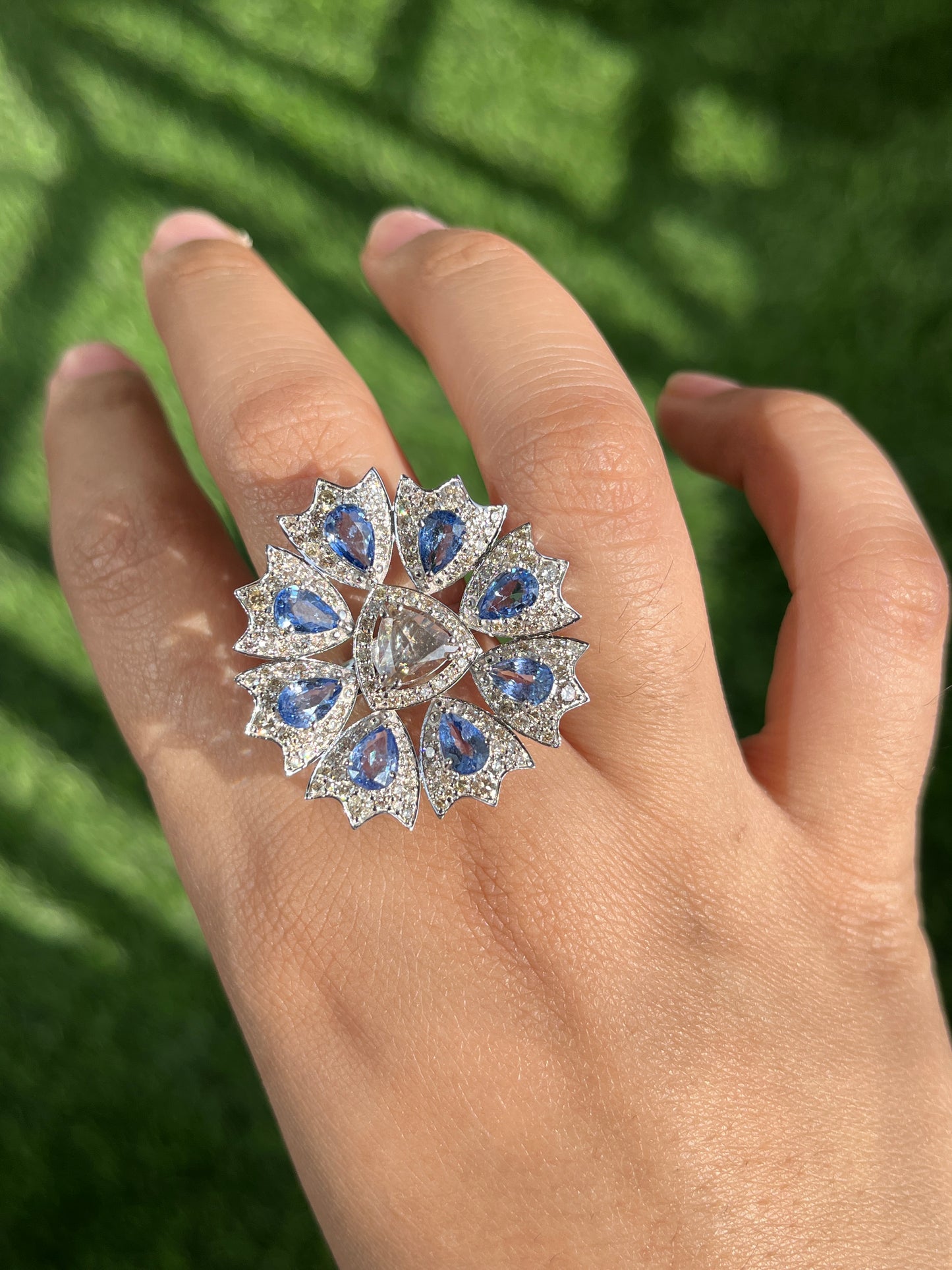 14k Gold Natural Blue Sapphire & Diamond Ring - 3.65 Carats Sapphire, 2.01 Carats Diamond Art Deco Ring