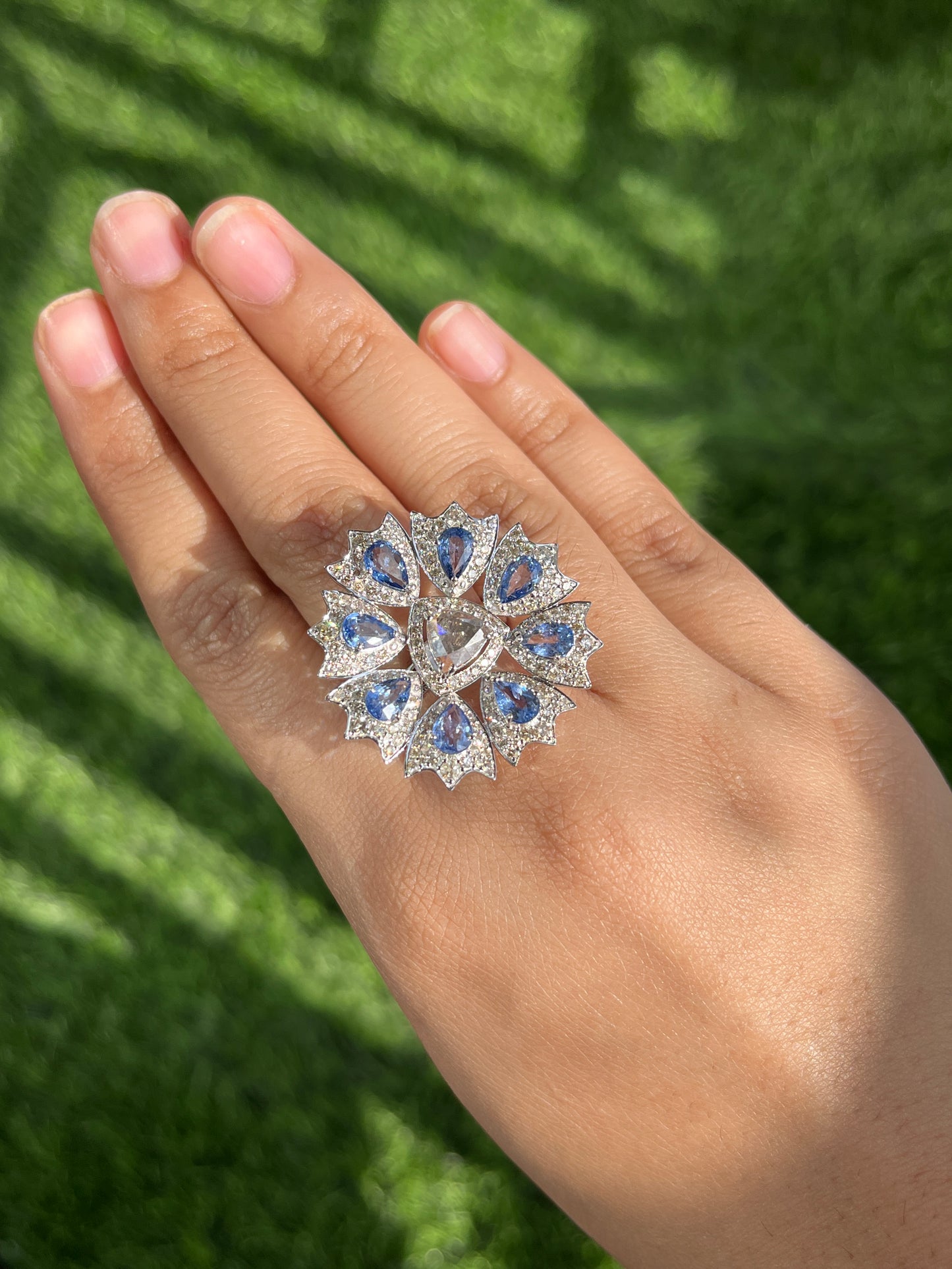 14k Gold Natural Blue Sapphire & Diamond Ring - 3.65 Carats Sapphire, 2.01 Carats Diamond Art Deco Ring