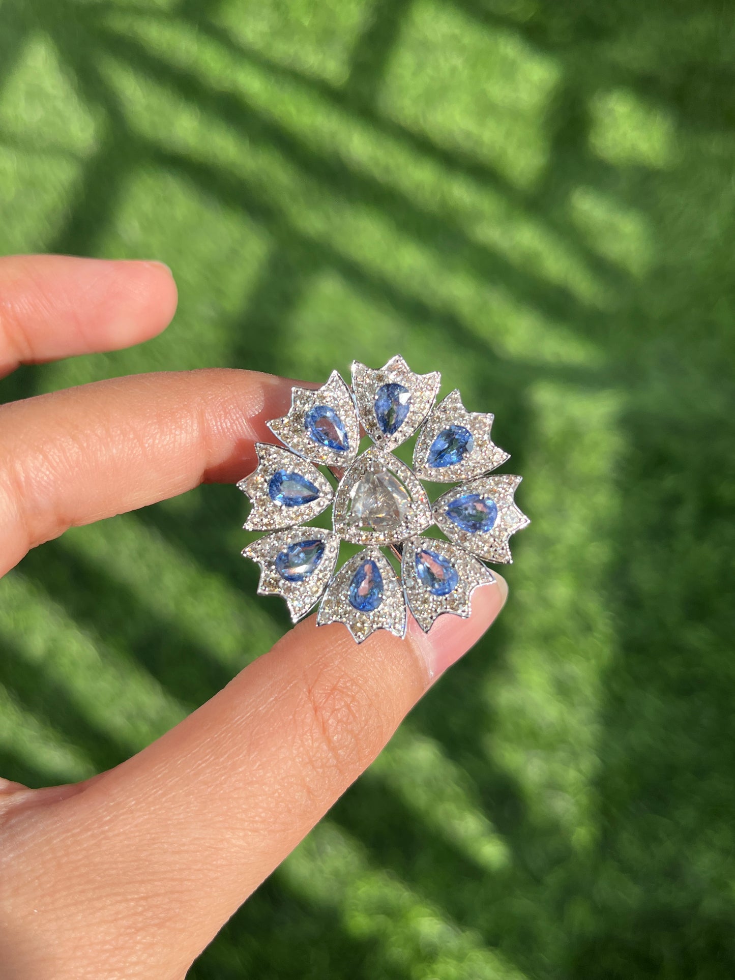 14k Gold Natural Blue Sapphire & Diamond Ring - 3.65 Carats Sapphire, 2.01 Carats Diamond Art Deco Ring
