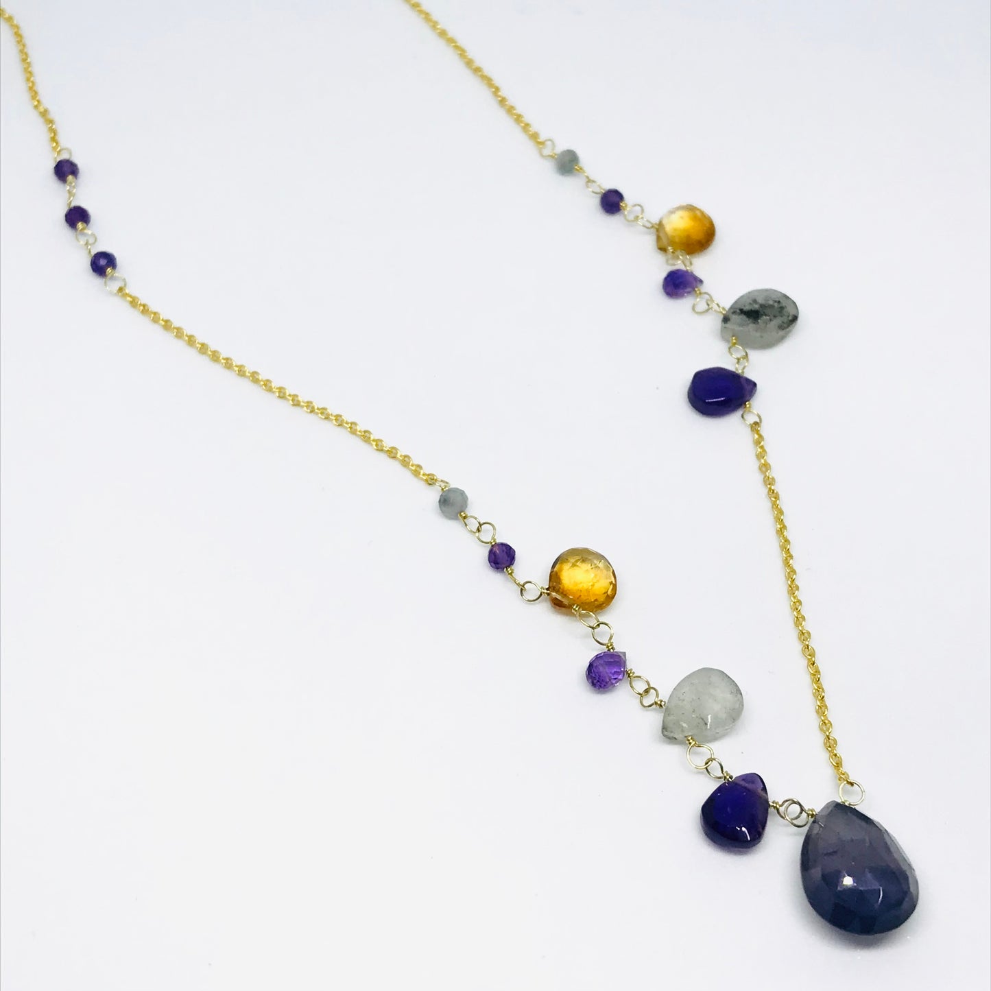 Asymmetrical Iolite Necklace - 925 Sterling Silver Jewelry