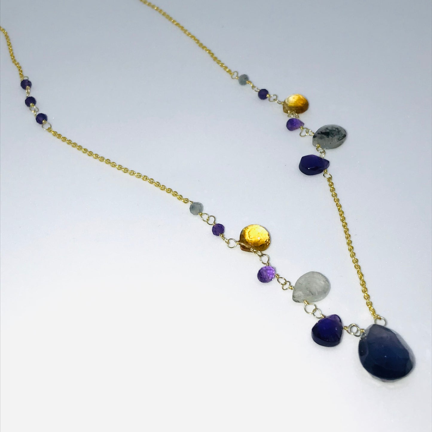 Asymmetrical Iolite Necklace - 925 Sterling Silver Jewelry