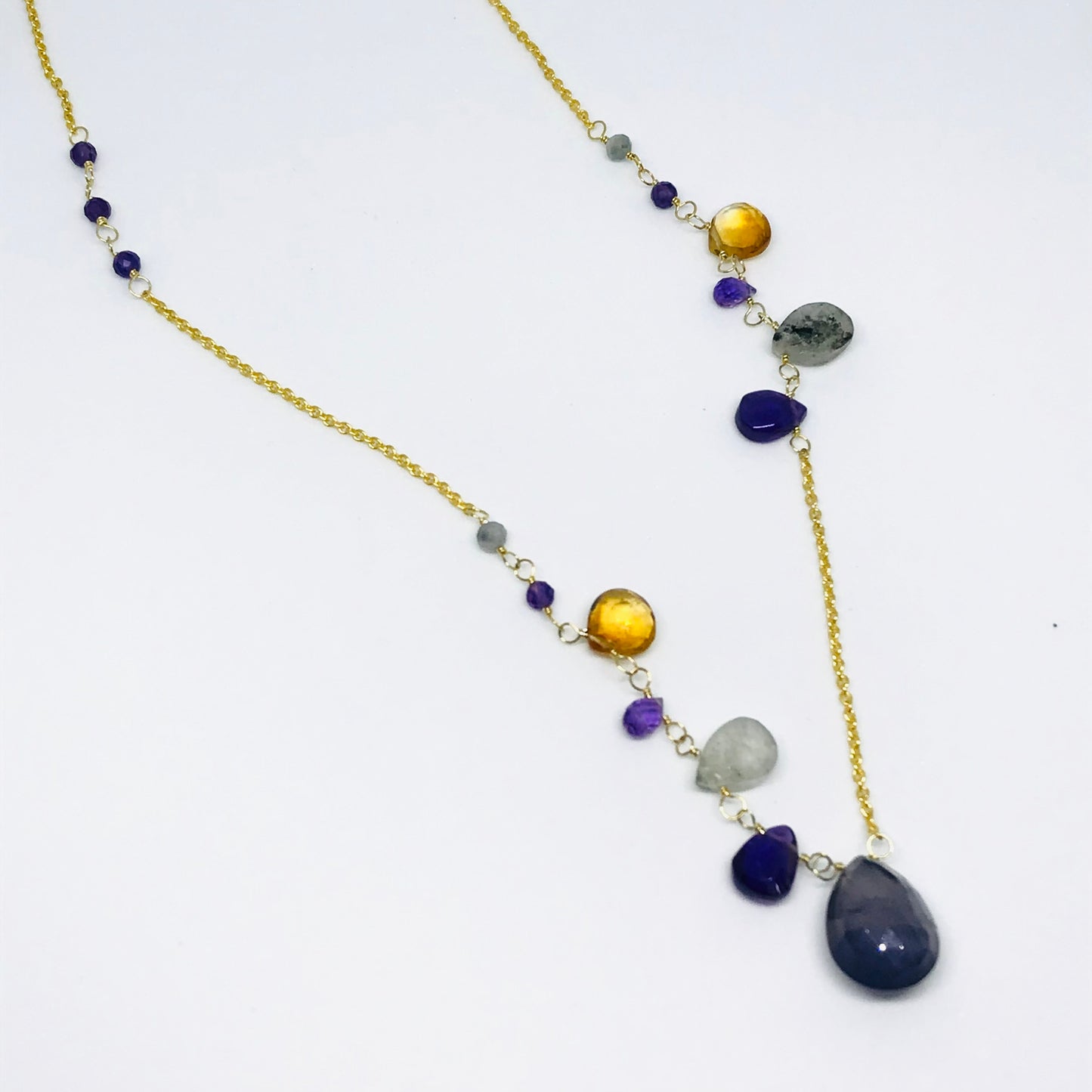 Asymmetrical Iolite Necklace - 925 Sterling Silver Jewelry