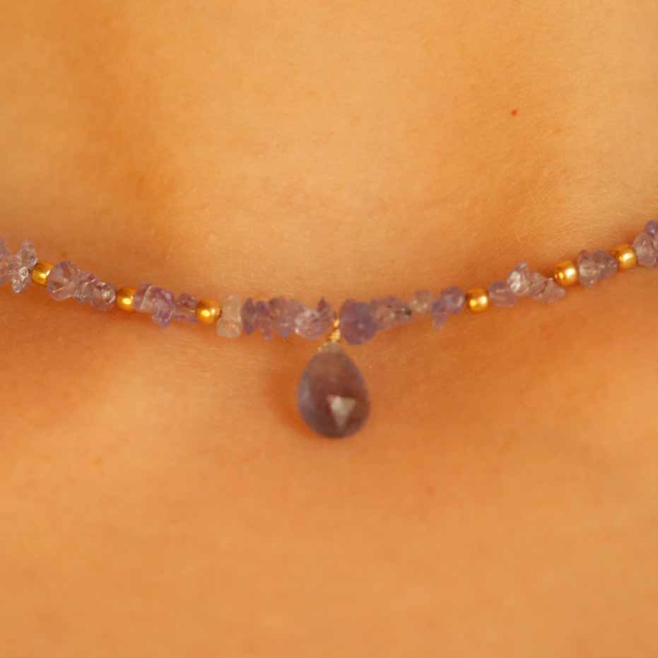 Tanzanite Uncut Chips Beaded Necklace