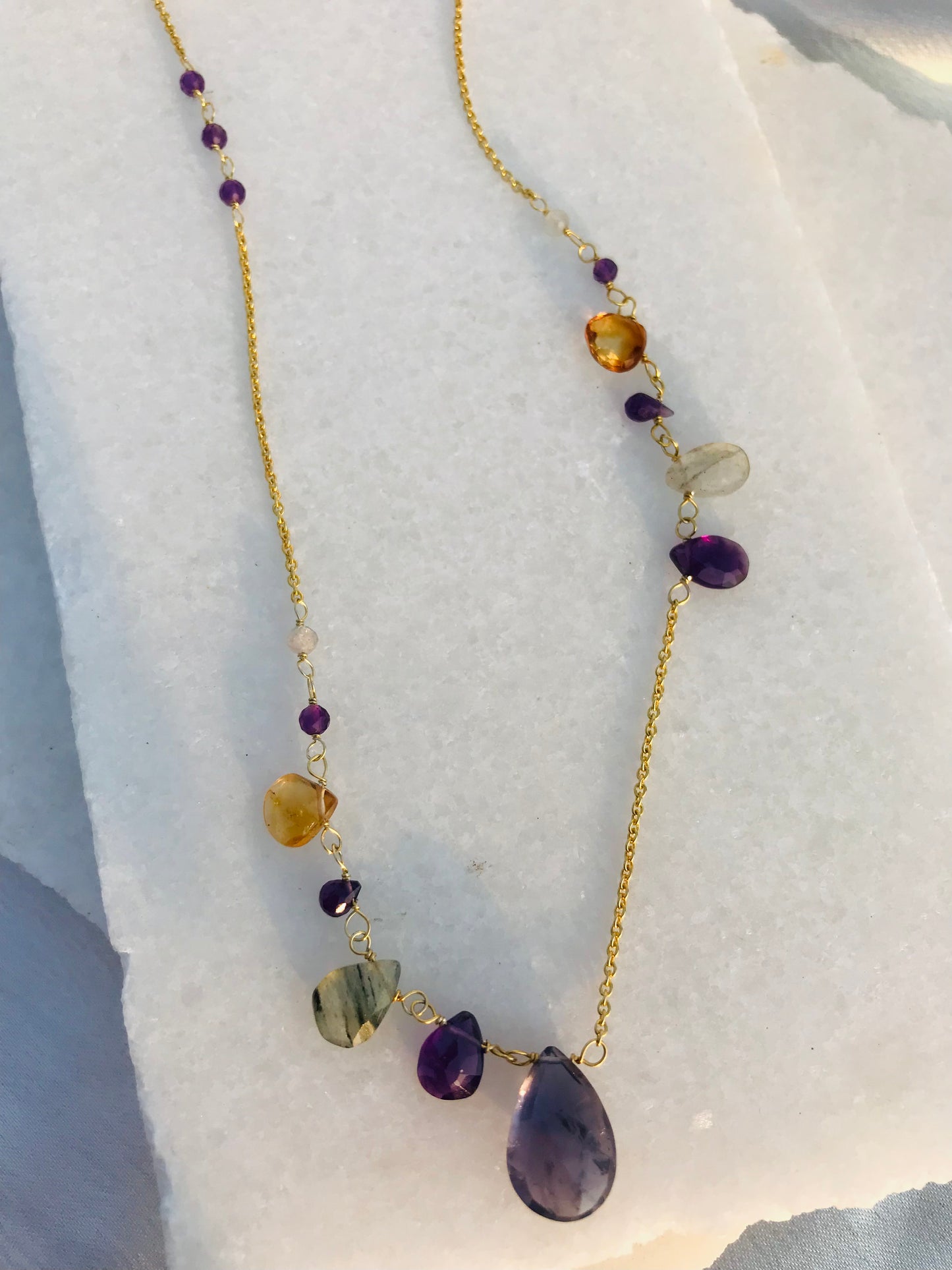 Asymmetrical Iolite Necklace - 925 Sterling Silver Jewelry