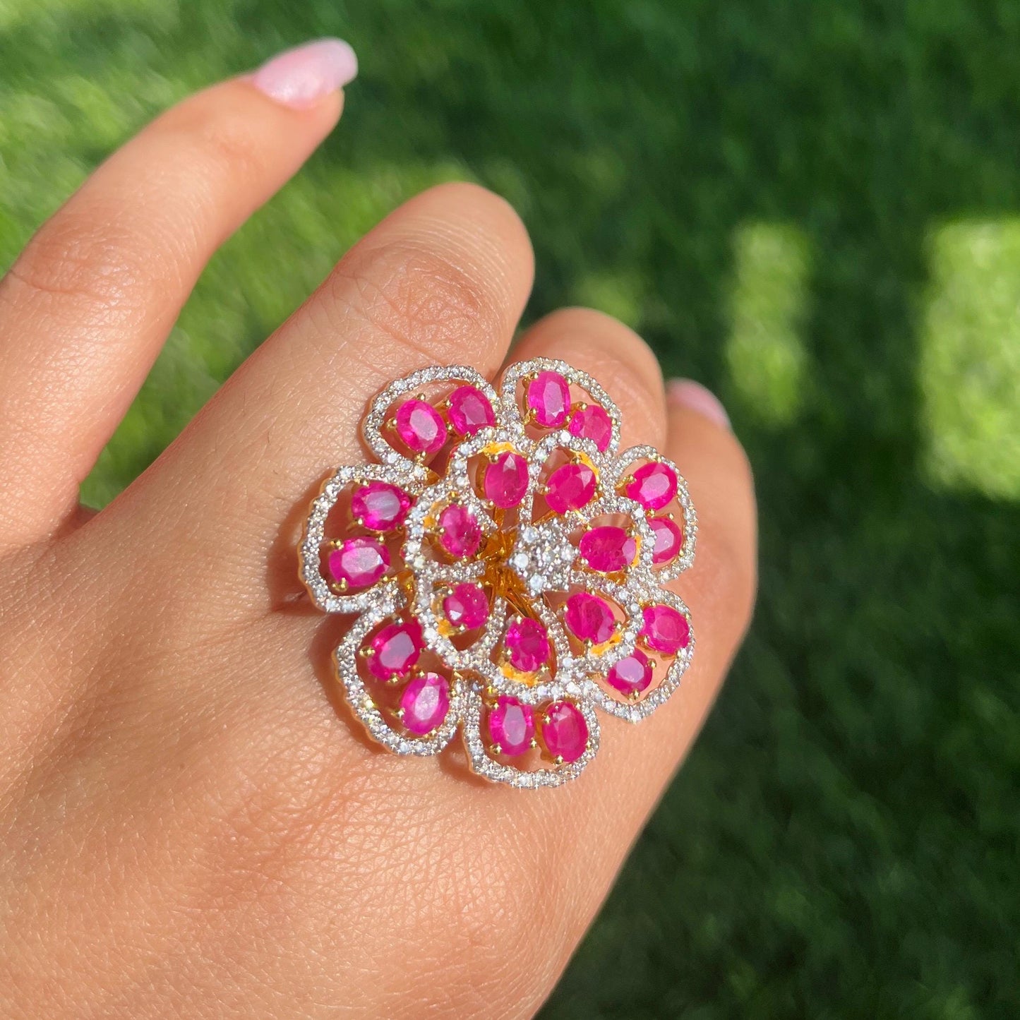 14k Gold Natural Ruby & Diamond Ring - 6.78 Carats Ruby, 1.54 Carats Diamond Victorian Ring