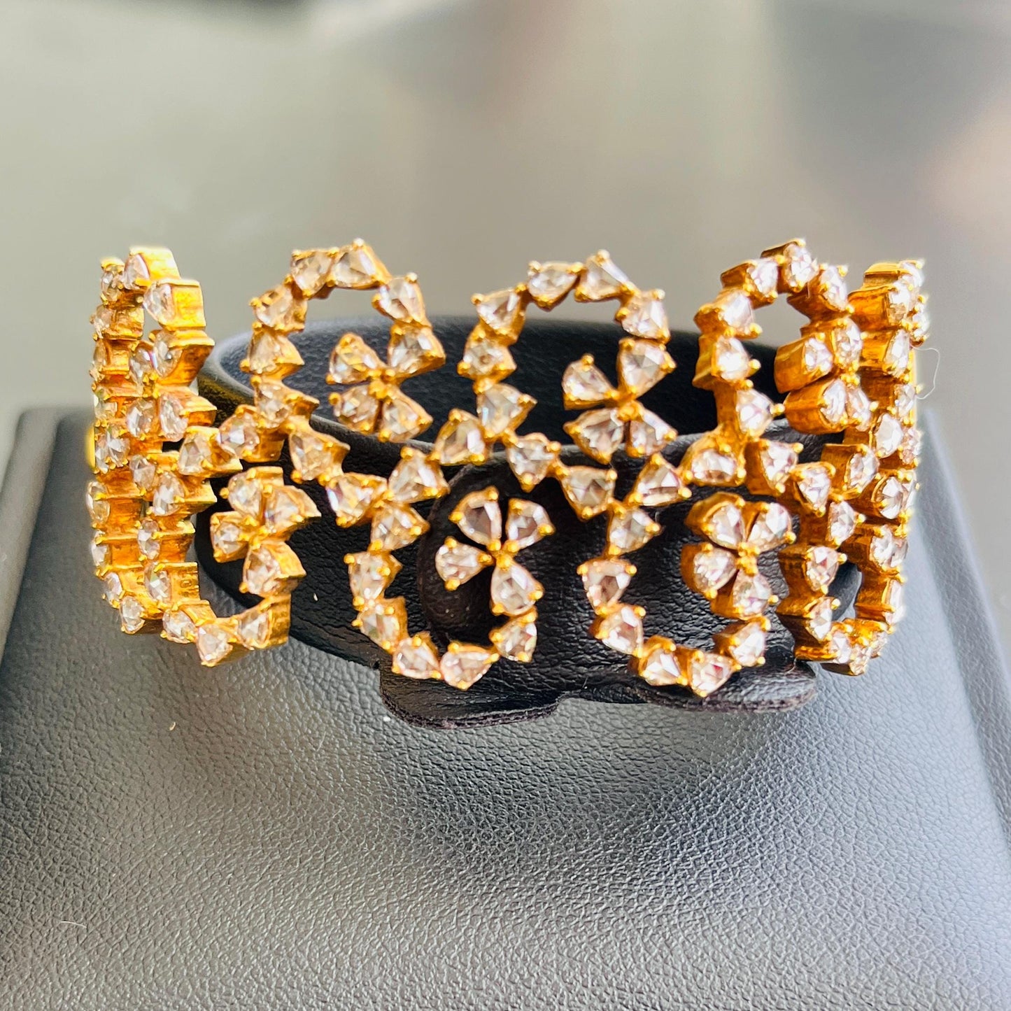14k Gold Natural Rose Cut Diamond Bracelet - 10.4 Carats Diamond Victorian Cuff Bracelet