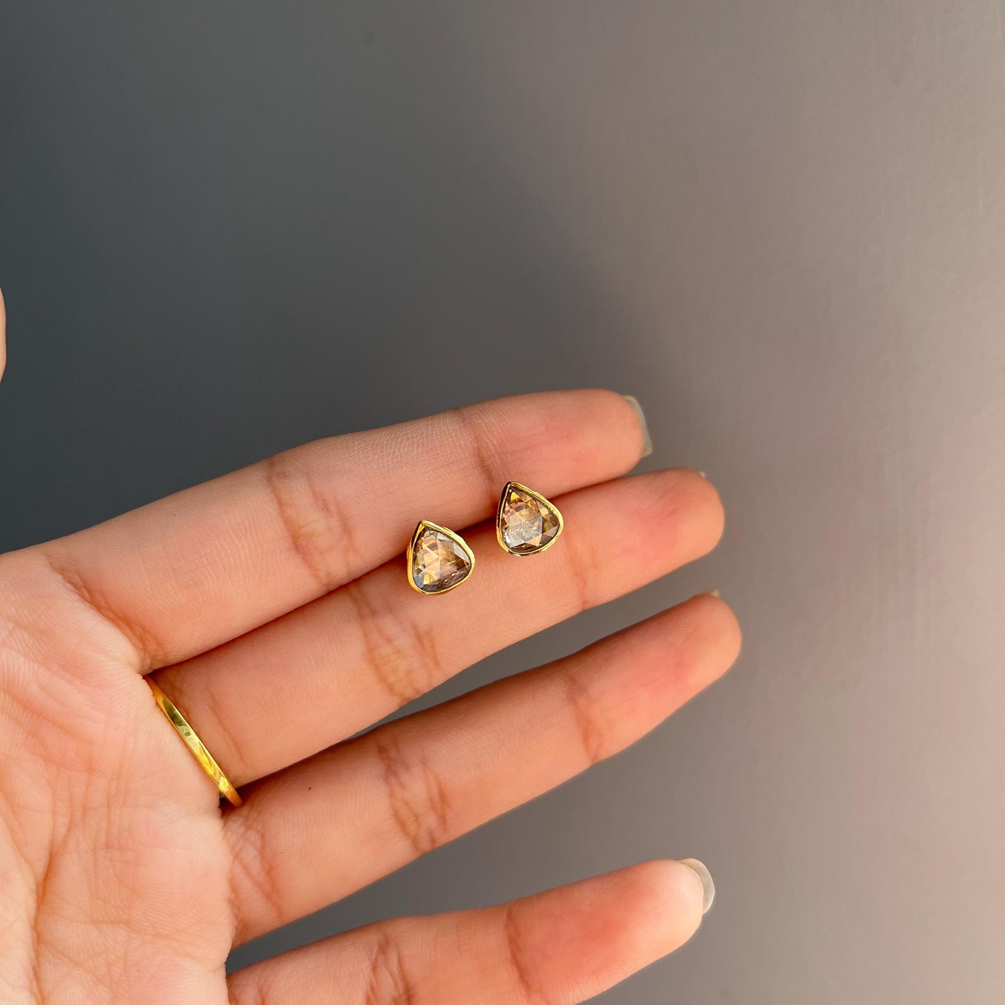 14k Gold Natural Rose Cut Diamond Stud Earrings - 1.22 Carats Diamond Minimalist Earrings