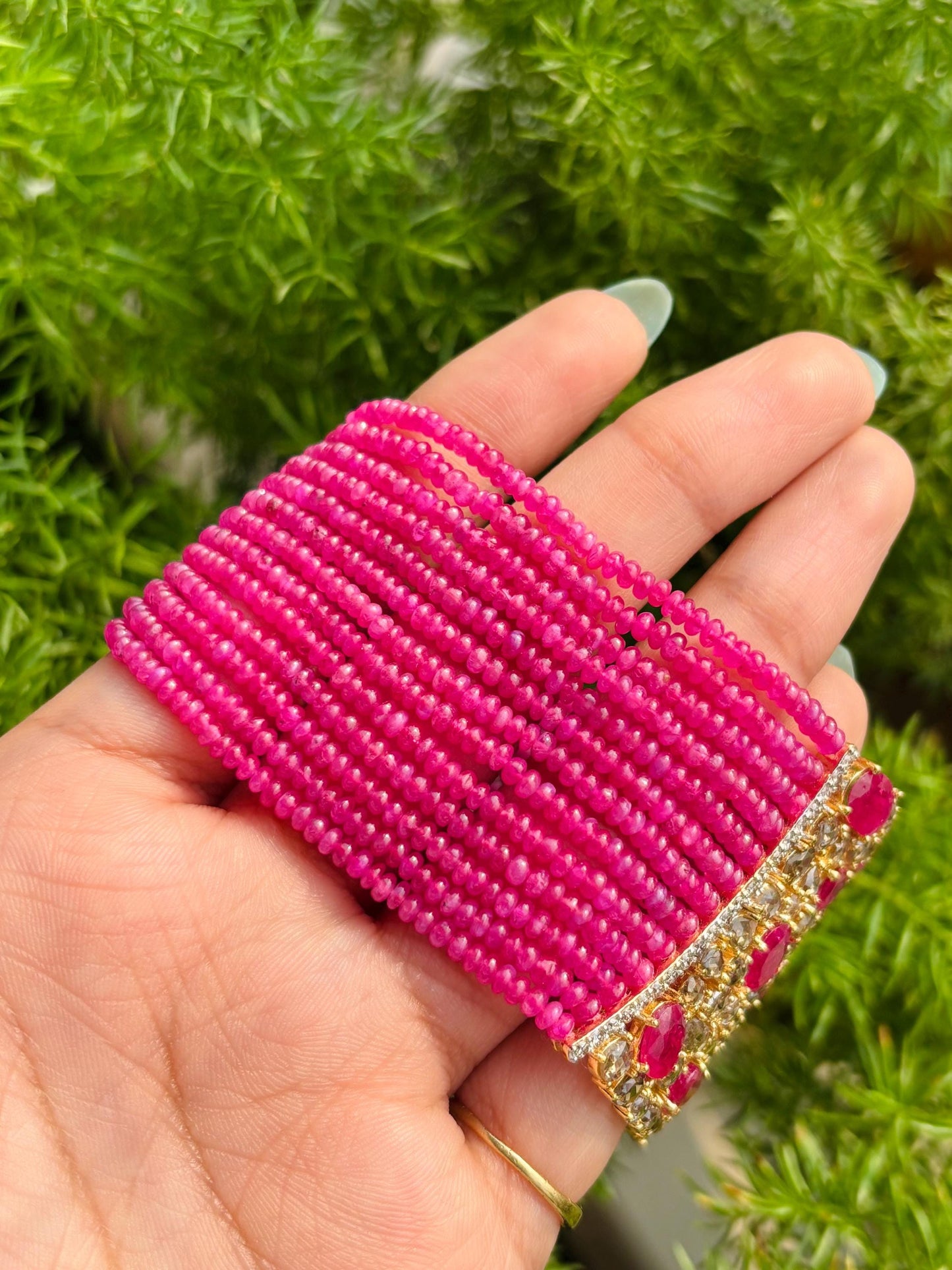 14k Gold Natural Ruby & Diamond Bracelet - 141.04 Carats Ruby, 5.54 Carats Diamond Victorian Beaded Bracelet
