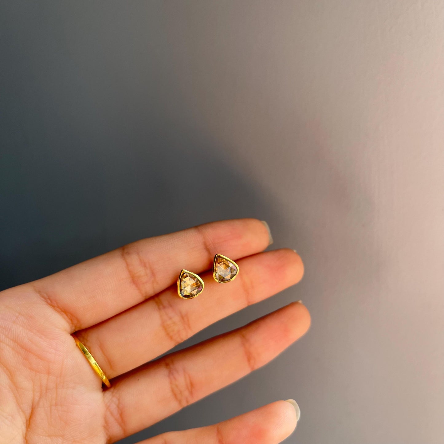 14k Gold Natural Rose Cut Diamond Stud Earrings - 1.22 Carats Diamond Minimalist Earrings